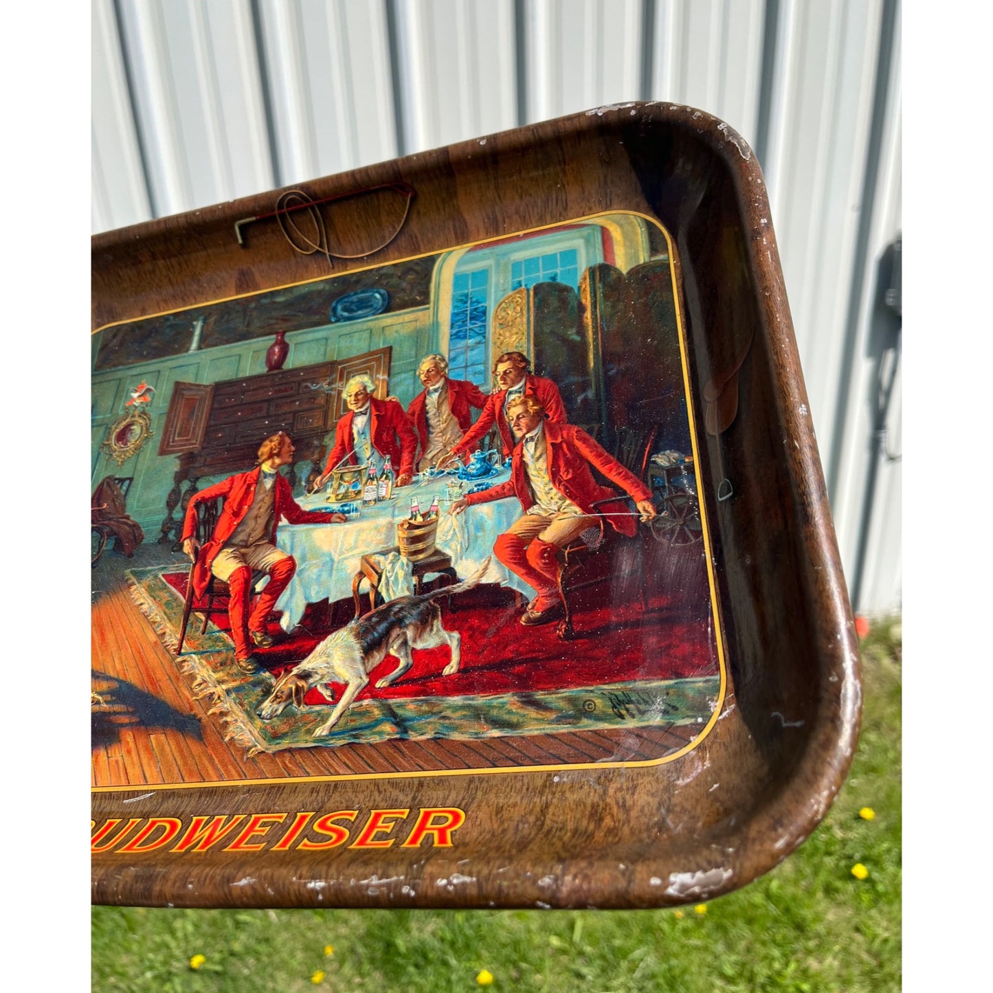 Vintage c1938 Budweiser Beer Fox Hunt Advertising Serving Tray - CLEAN