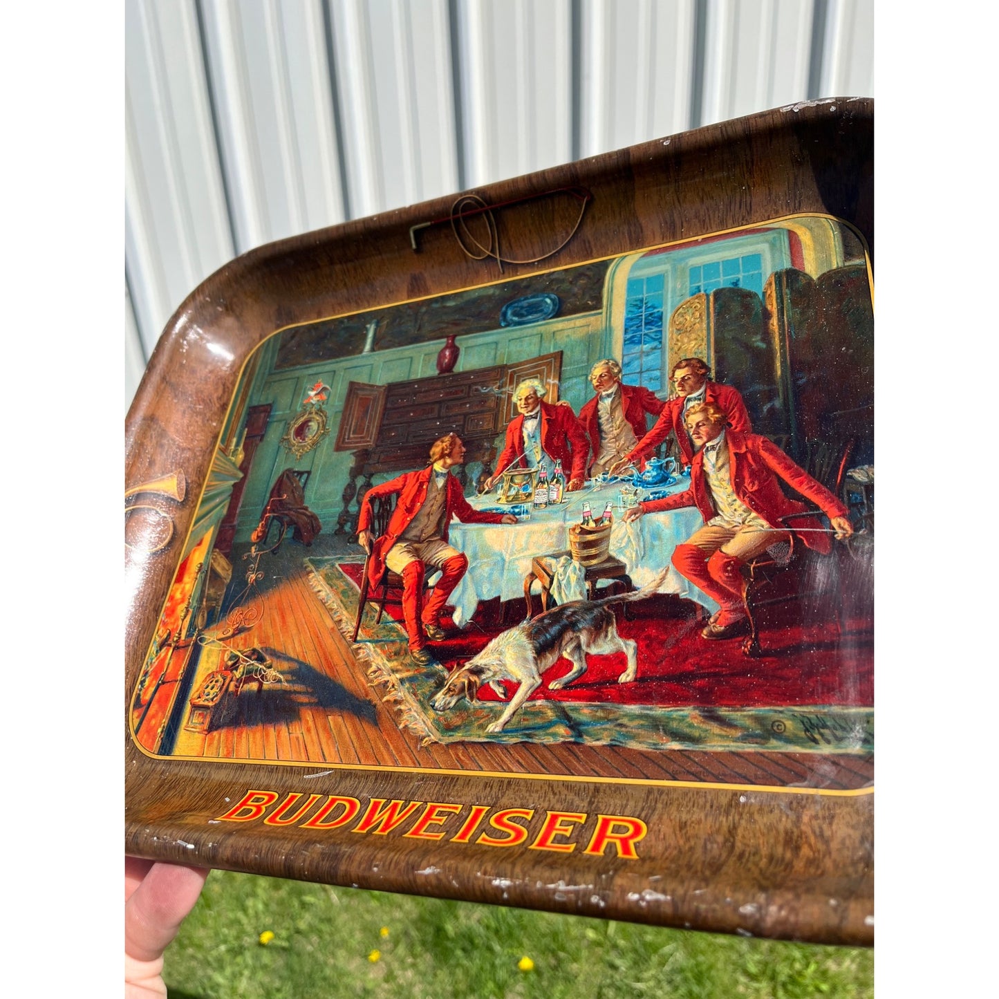 Vintage c1938 Budweiser Beer Fox Hunt Advertising Serving Tray - CLEAN
