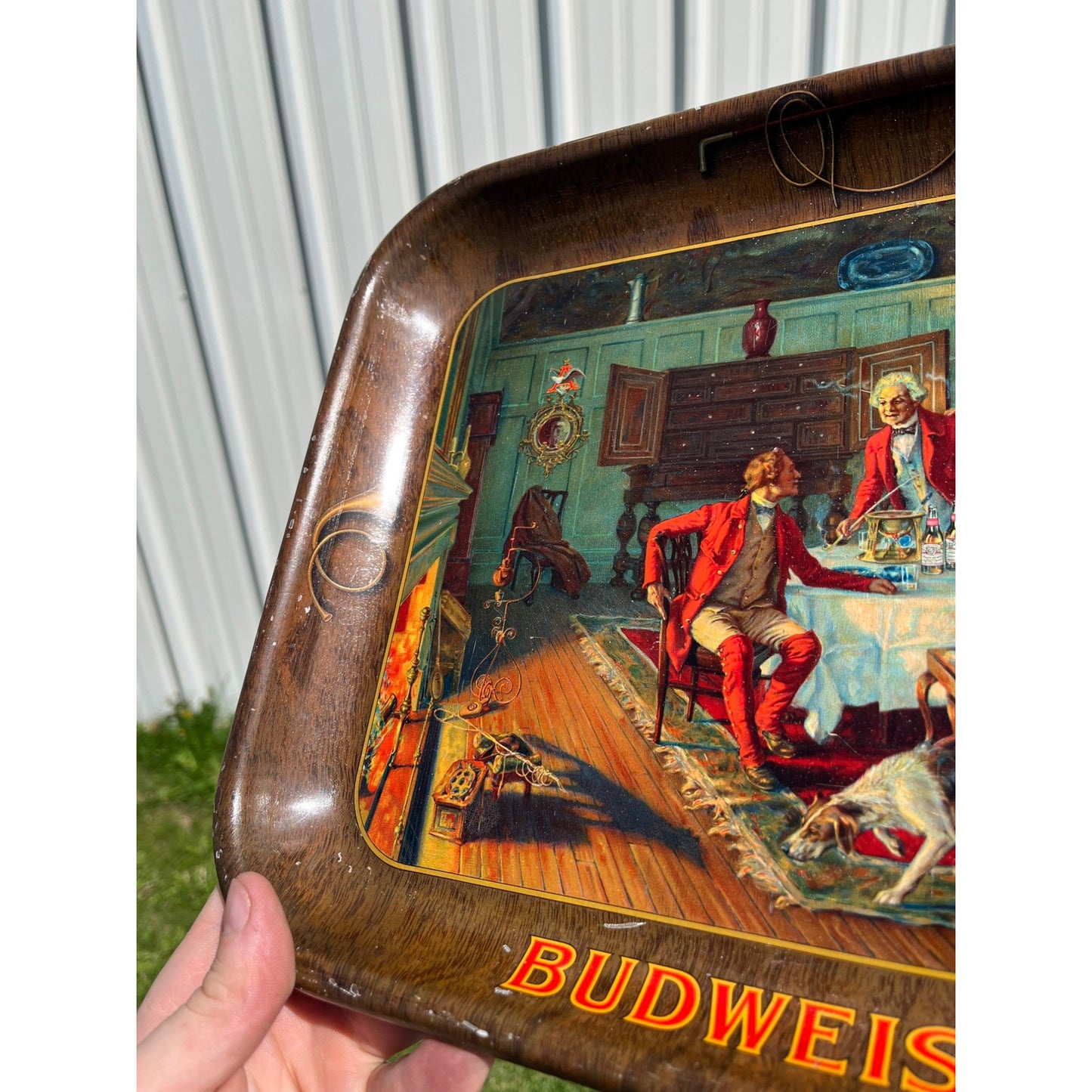Vintage c1938 Budweiser Beer Fox Hunt Advertising Serving Tray - CLEAN