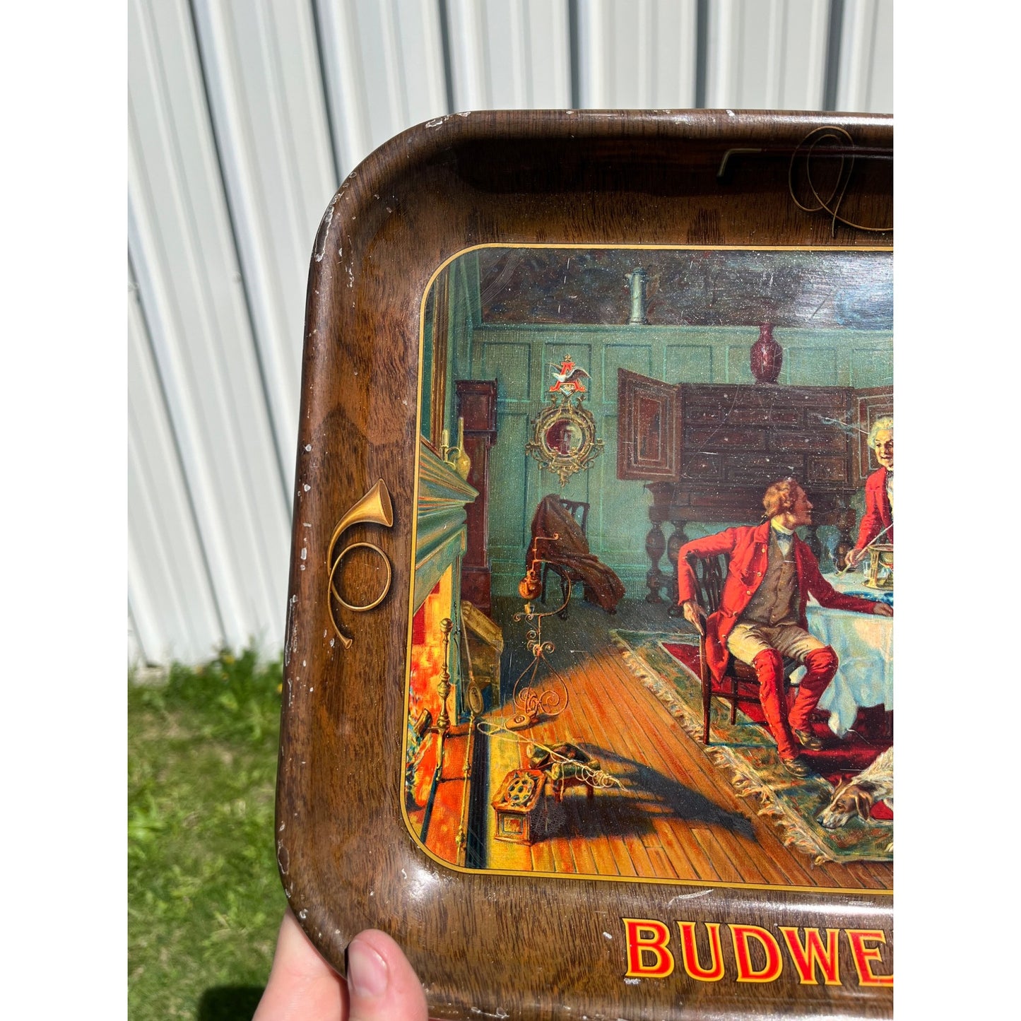 Vintage c1938 Budweiser Beer Fox Hunt Advertising Serving Tray - CLEAN
