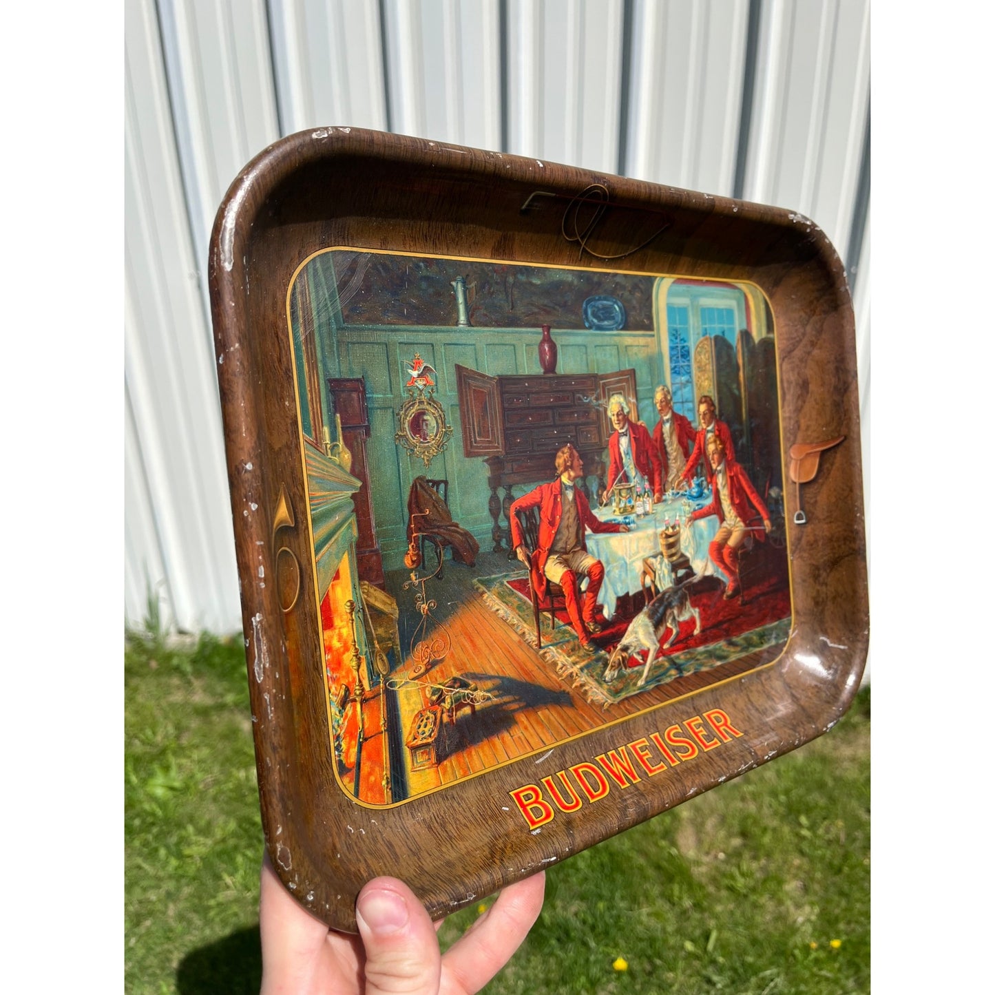 Vintage c1938 Budweiser Beer Fox Hunt Advertising Serving Tray - CLEAN
