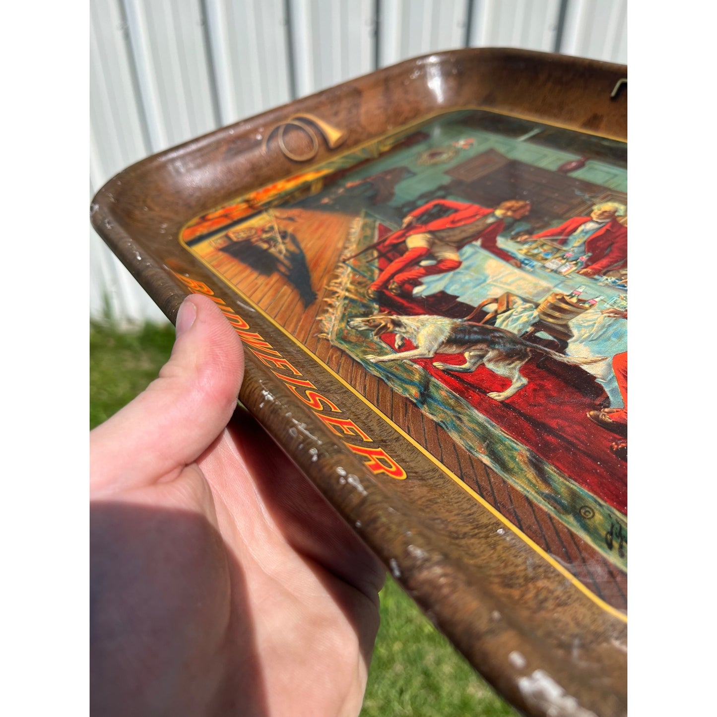 Vintage c1938 Budweiser Beer Fox Hunt Advertising Serving Tray - CLEAN