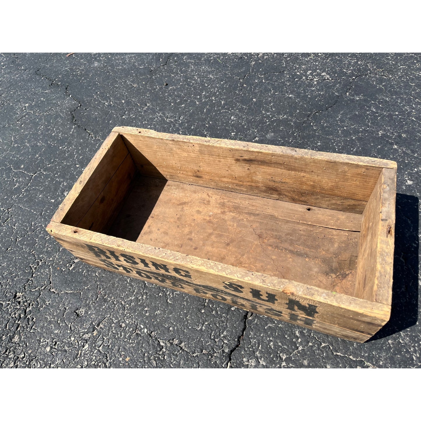 Vintage Rising Sun Stove Polish Wooden Crate Box Morse Bros Canon Mass.