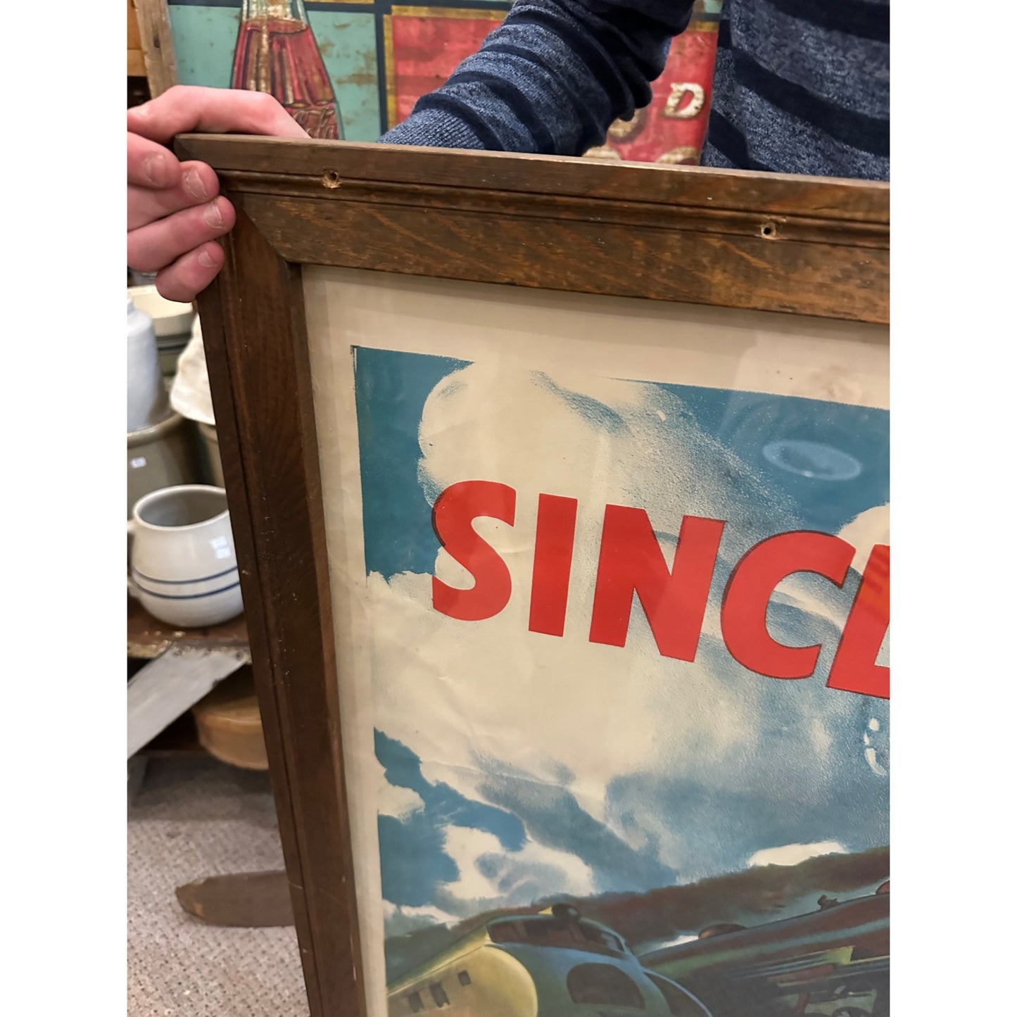 RARE Vintage 1930s Sinclair Oil Lubricants Advertising Framed Sign Poster Trains