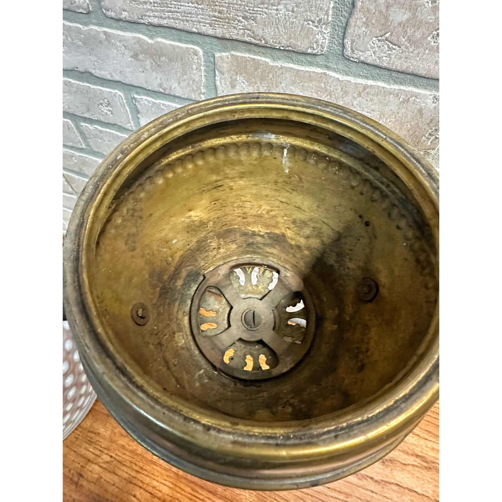 RARE Antique Victorian Blue Opalescent Shade Hanging Bradley Hubbard Oil Lamp