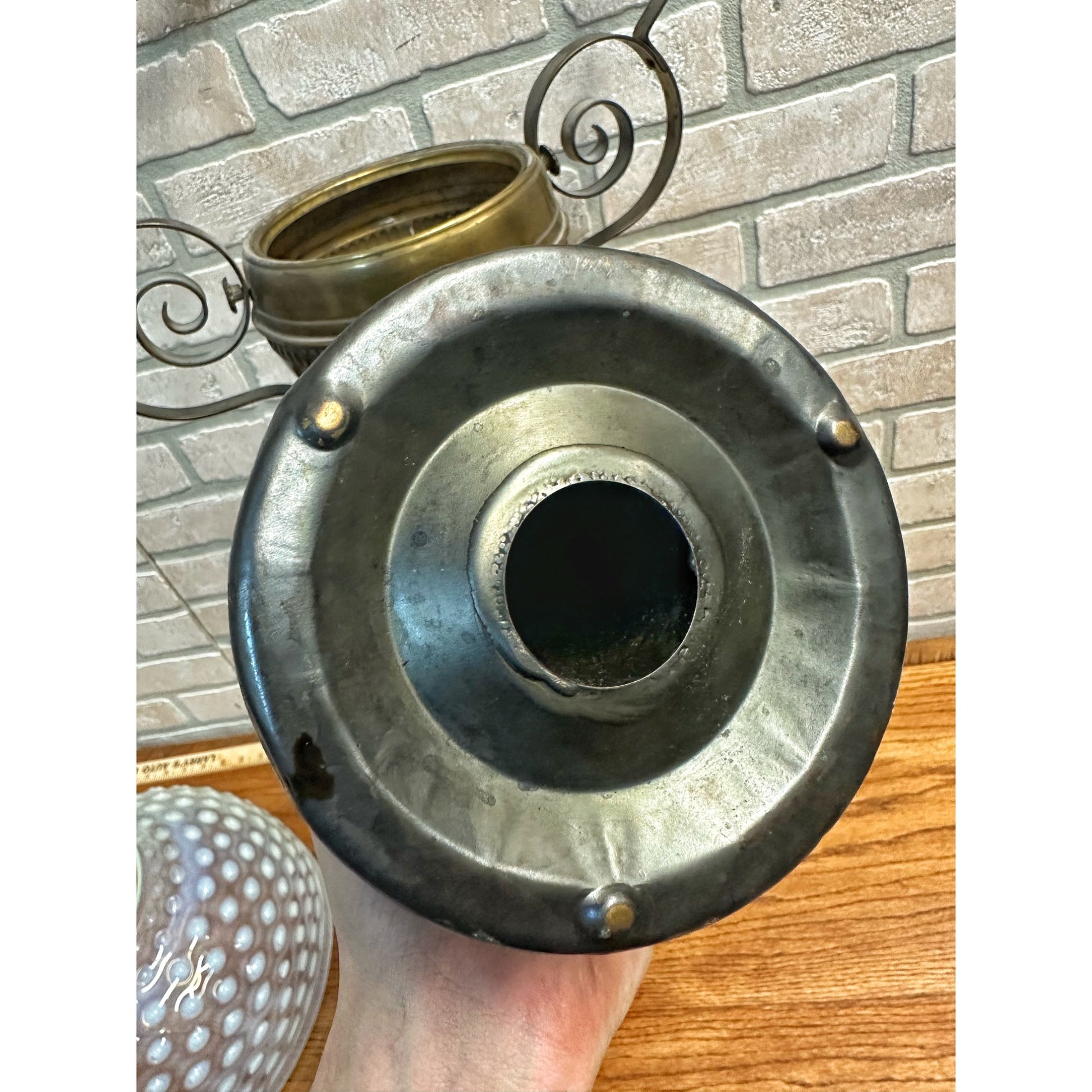 RARE Antique Victorian Blue Opalescent Shade Hanging Bradley Hubbard Oil Lamp