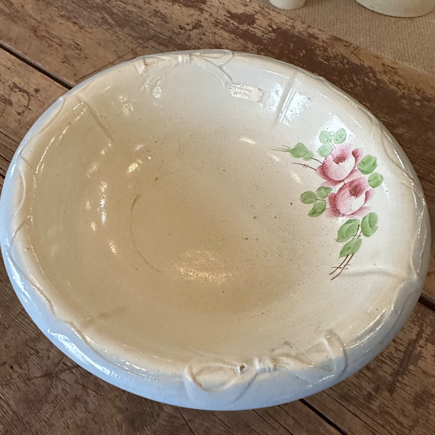 Antique Blue Bowtie Pattern Stoneware Bowl Wash Basin
