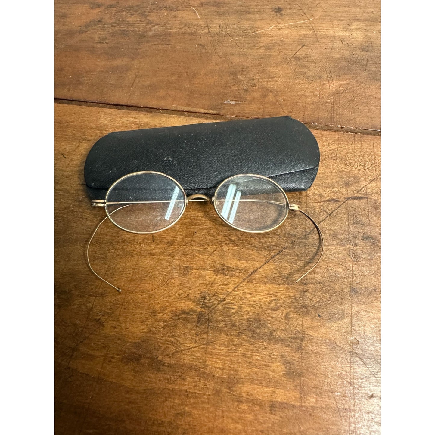 Antique Vintage GOLD Wire Rim Oval Eyeglasses Spectacles "Poco" + Case