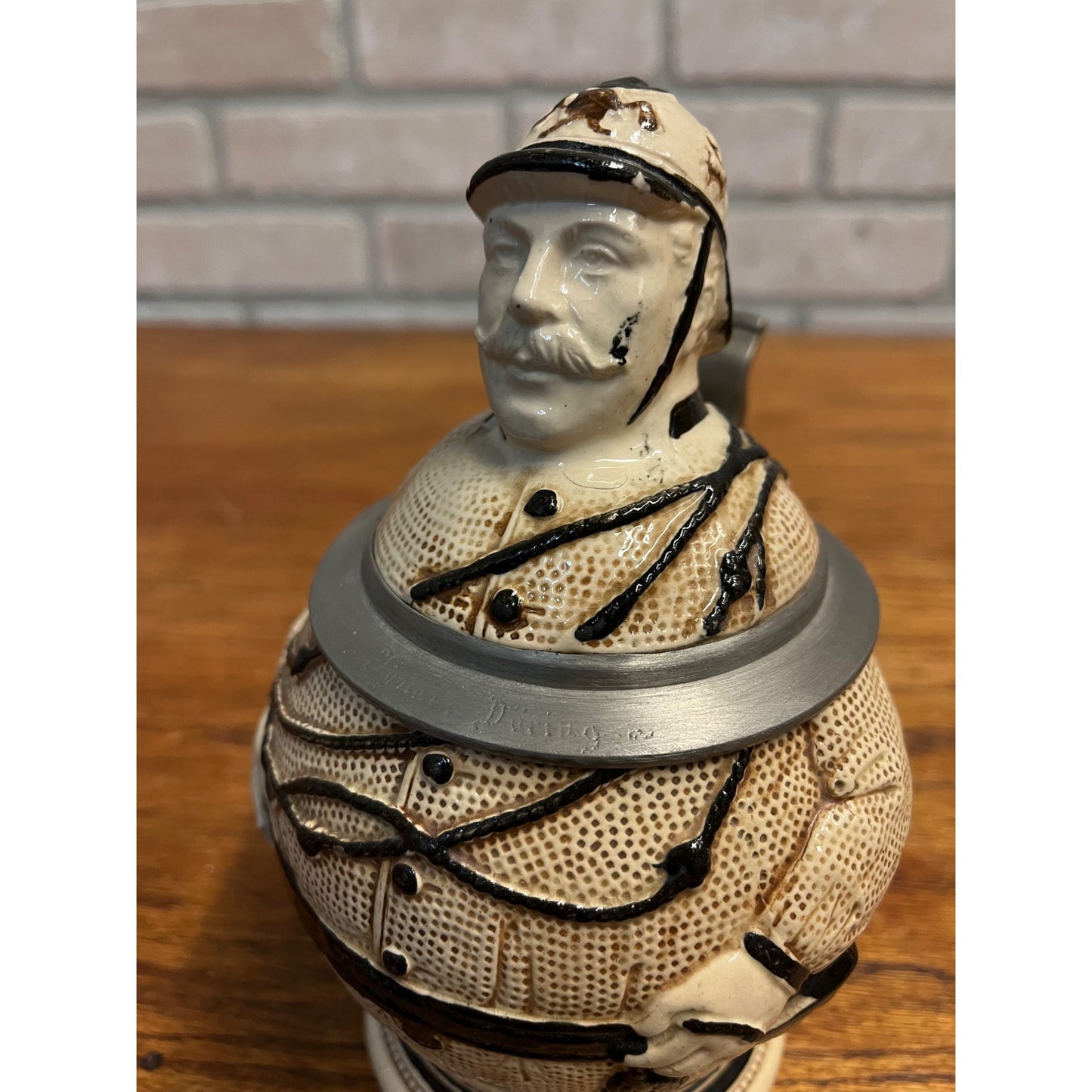 RARE Antique German Figural Character Beer Stein Mug Firefighter #466