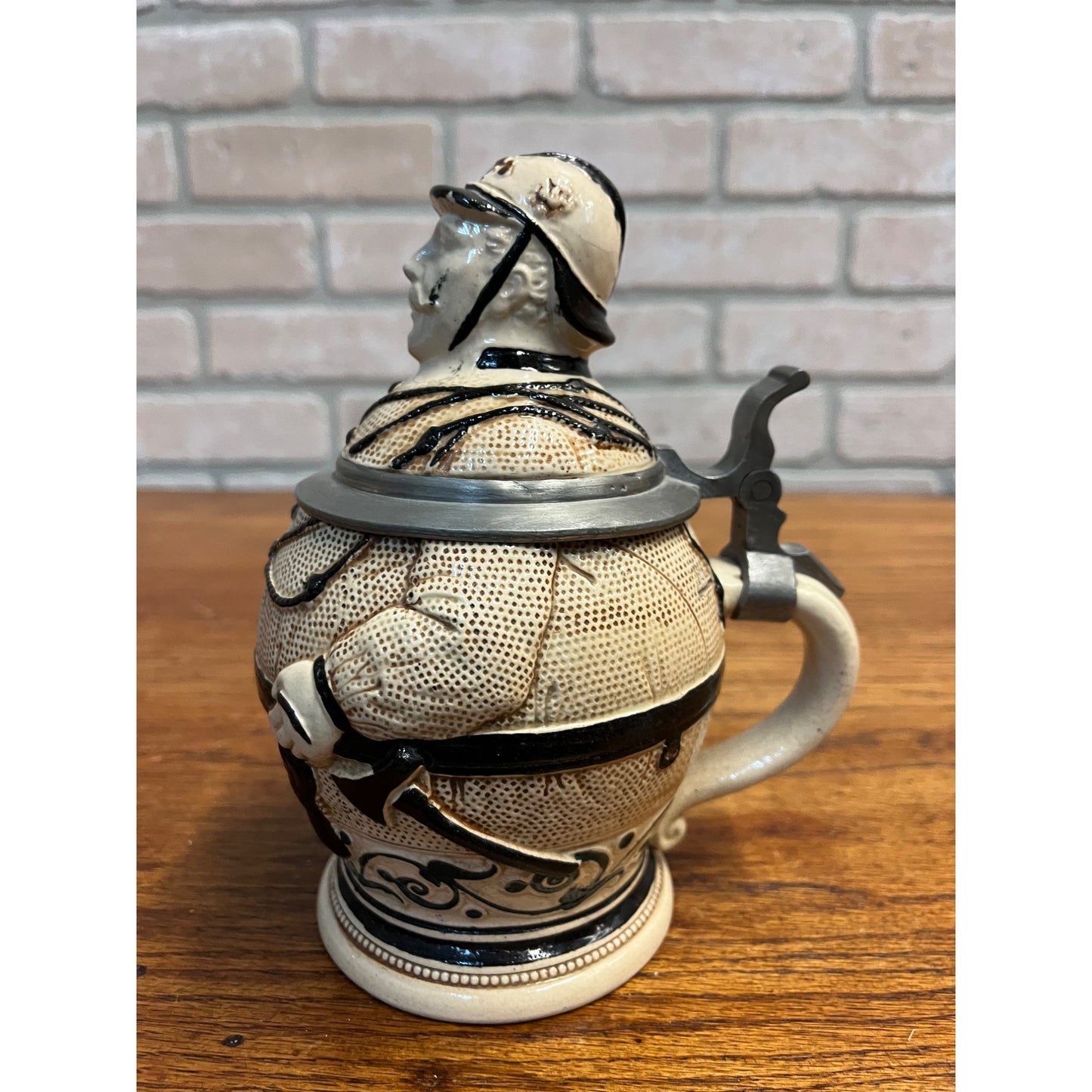 RARE Antique German Figural Character Beer Stein Mug Firefighter #466