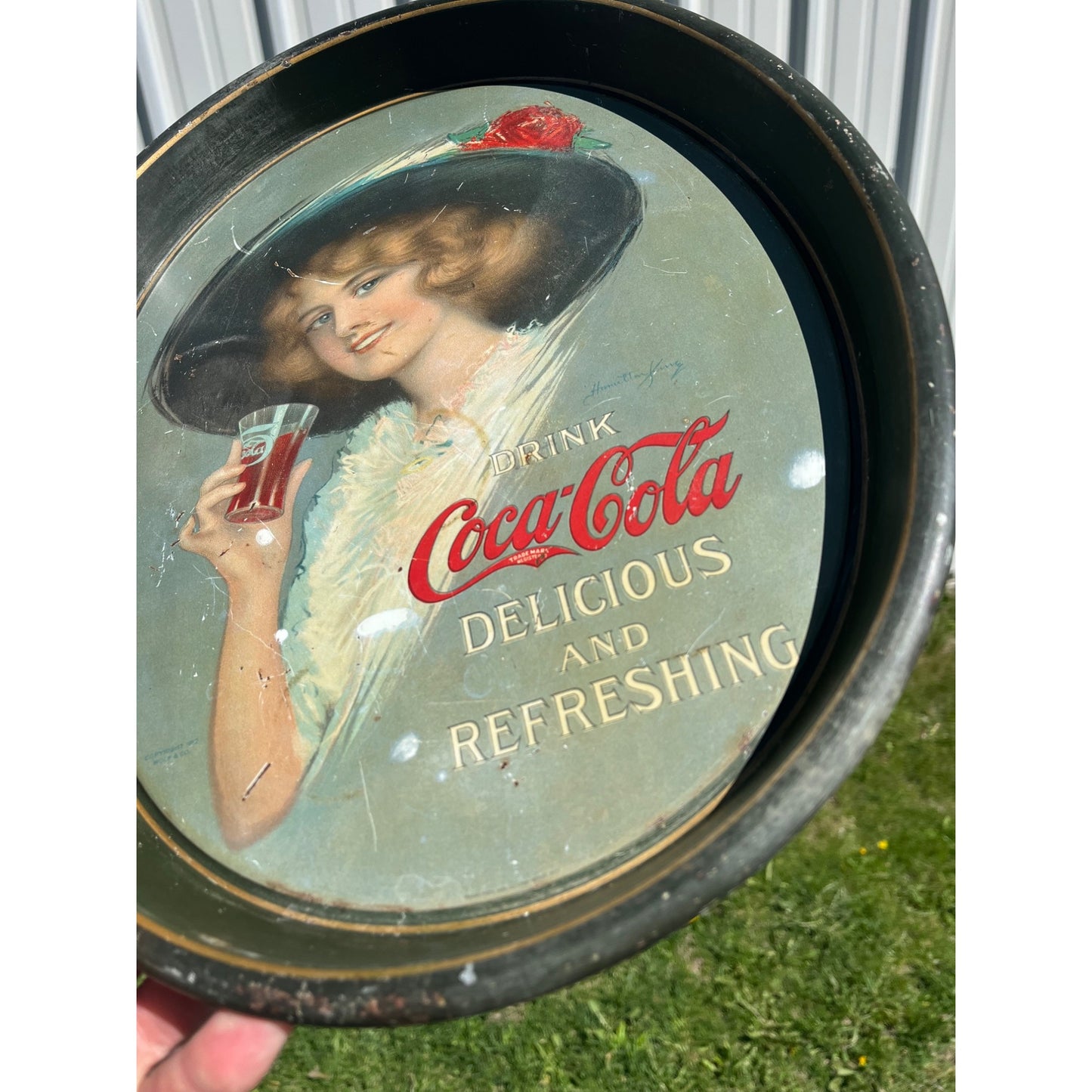 Original Vintage1912-13 Drink Coca Cola Litho Advertising Tray Sign