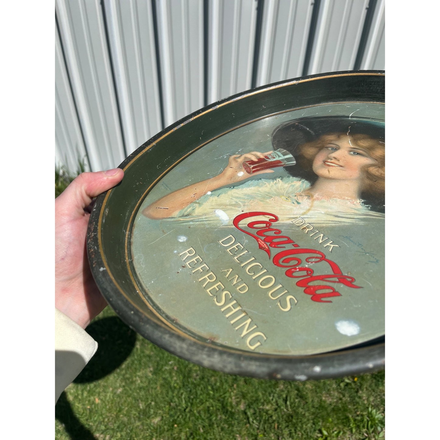 Original Vintage1912-13 Drink Coca Cola Litho Advertising Tray Sign