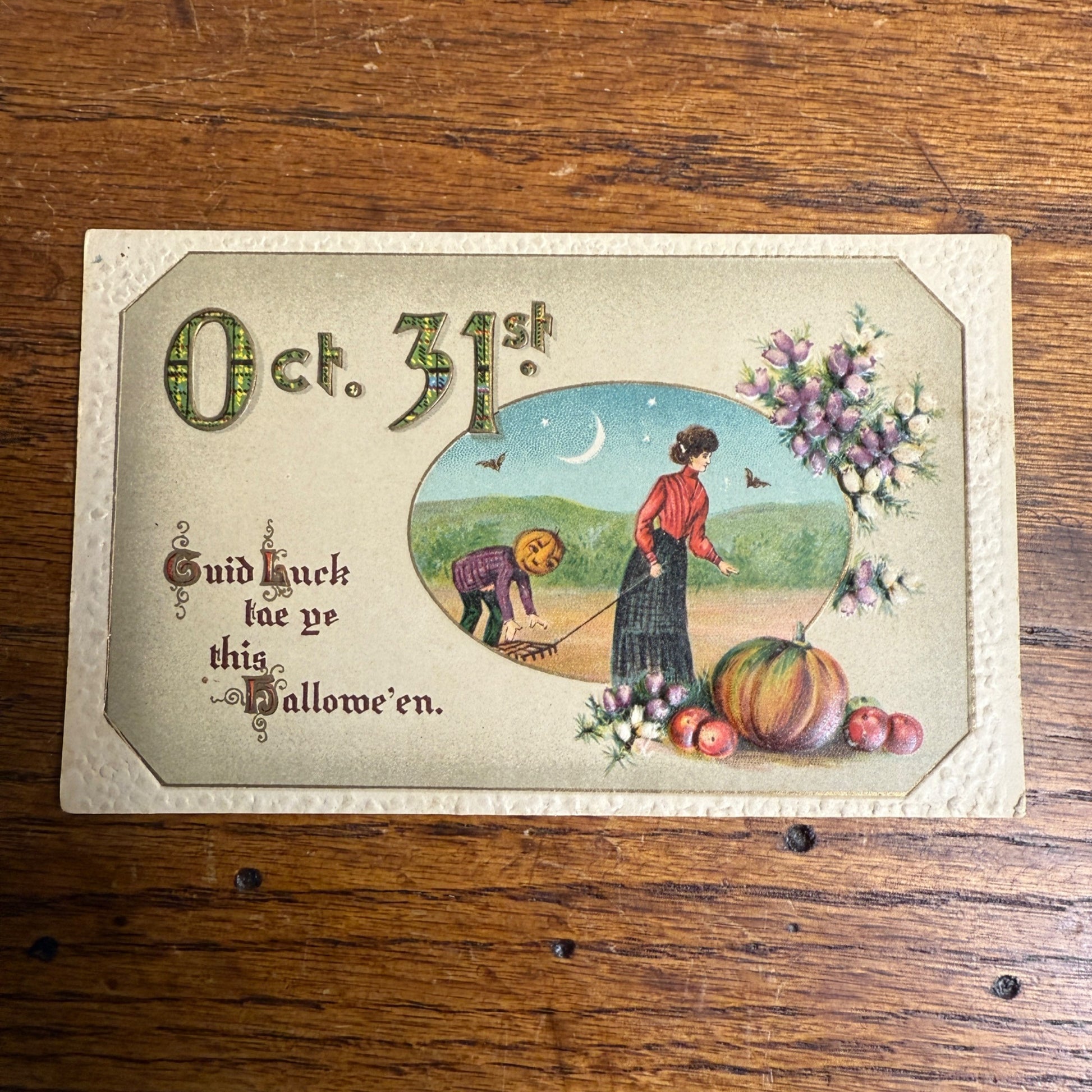 ANTIQUE GOTTSCHALK PUB HALLOWEEN POSTCARD GERMANY #2402 EMBOSSED VIVID COLORS