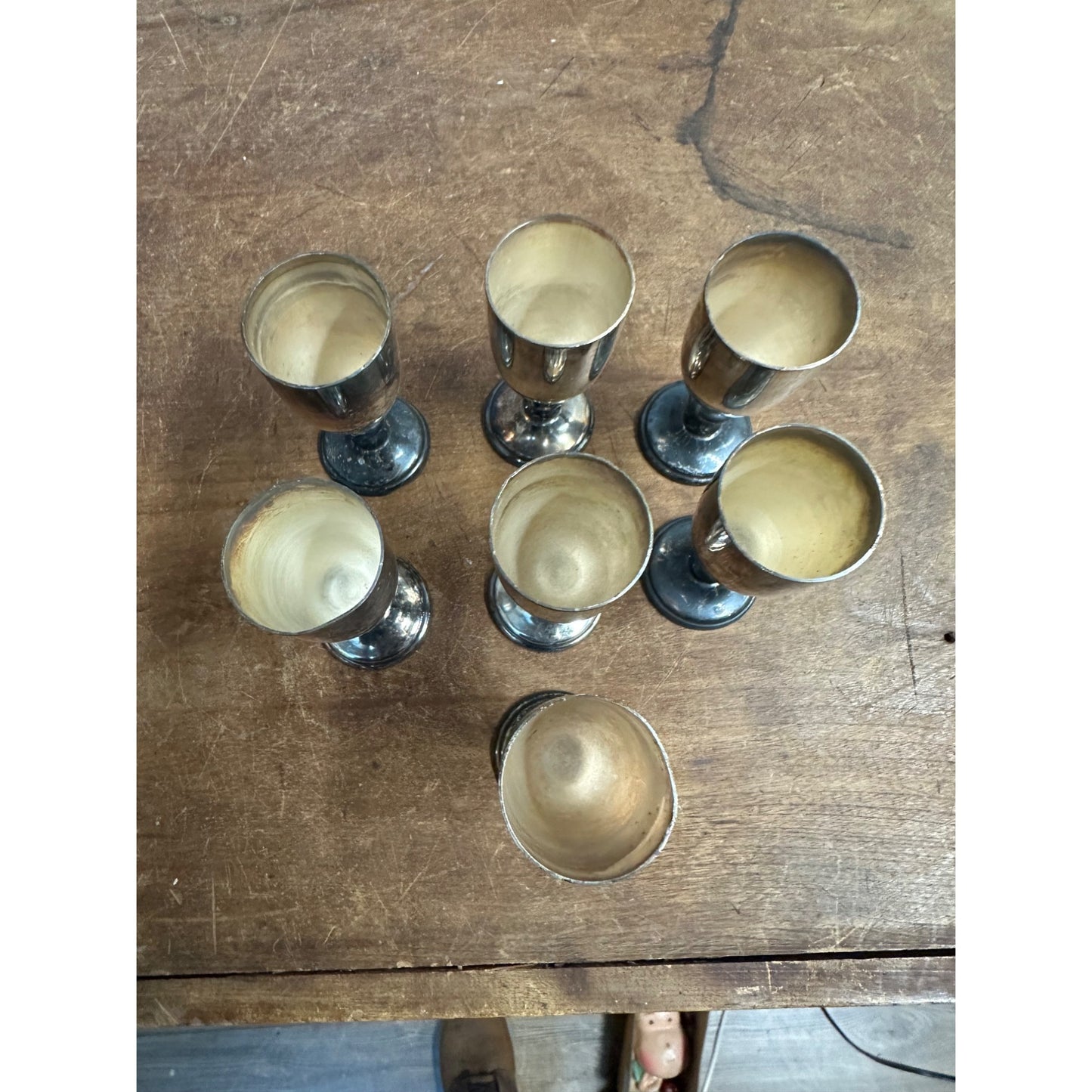 SET 7 VINTAGE ROGERS SILVER CO NO.1410 SILVERPLATE SHERRY CORDIALS PLATE GOBLETS