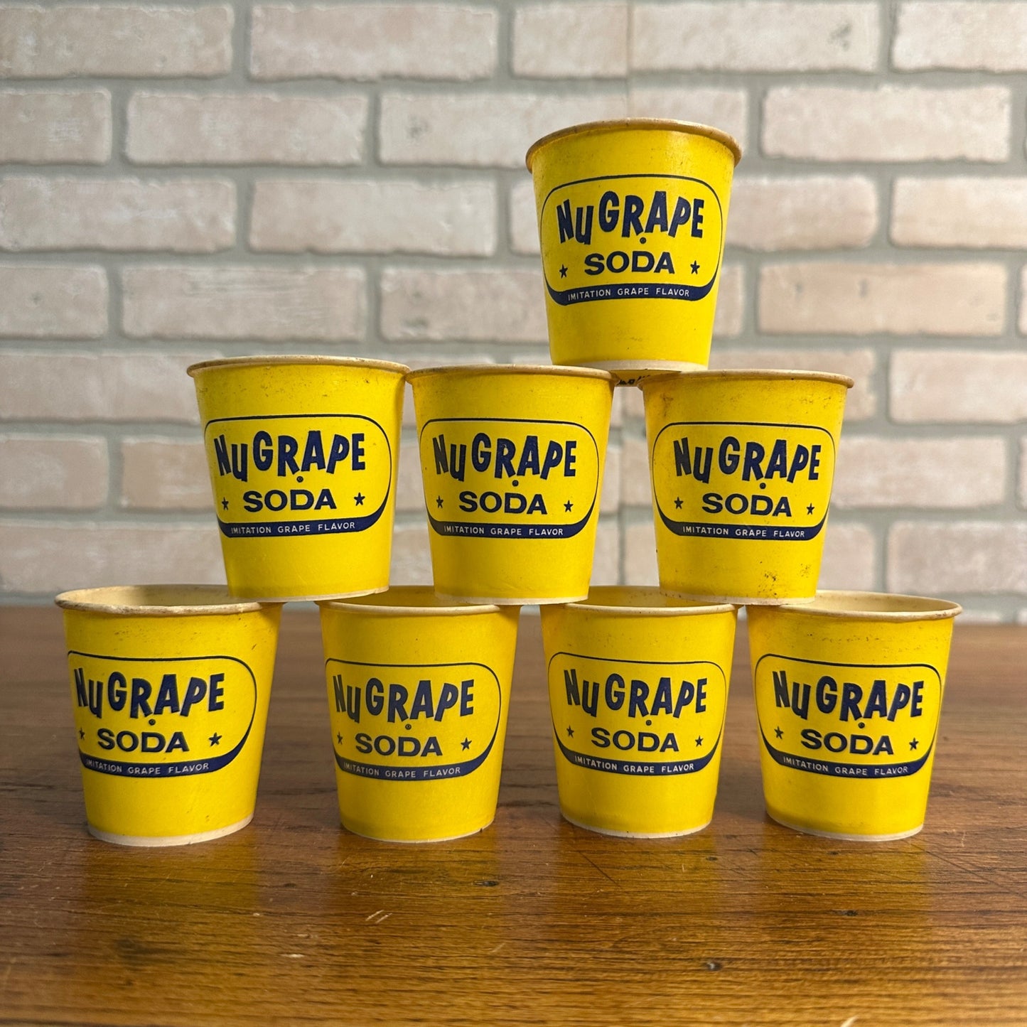 (8) Nu grape Nugrape Soda Yellow 4oz Paper Wax Promotional Sample Cups