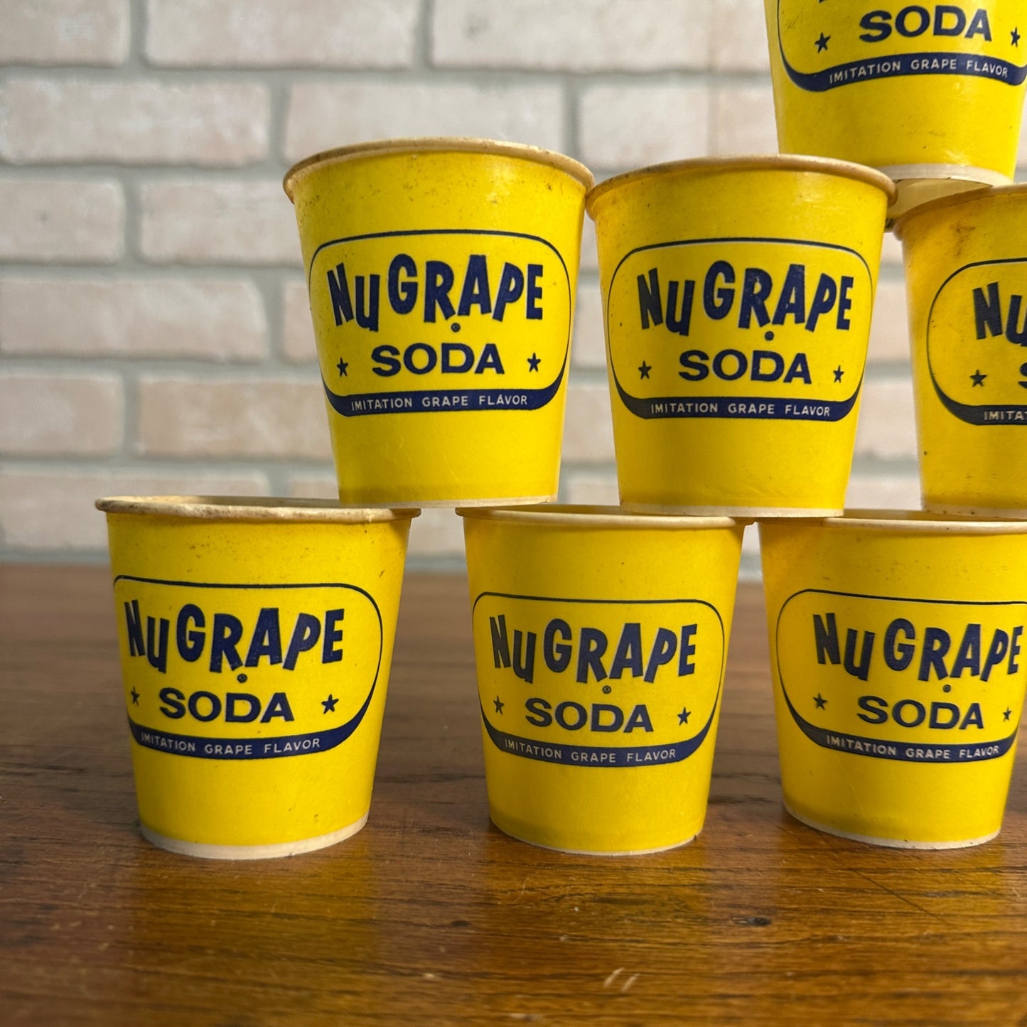 (8) Nu grape Nugrape Soda Yellow 4oz Paper Wax Promotional Sample Cups