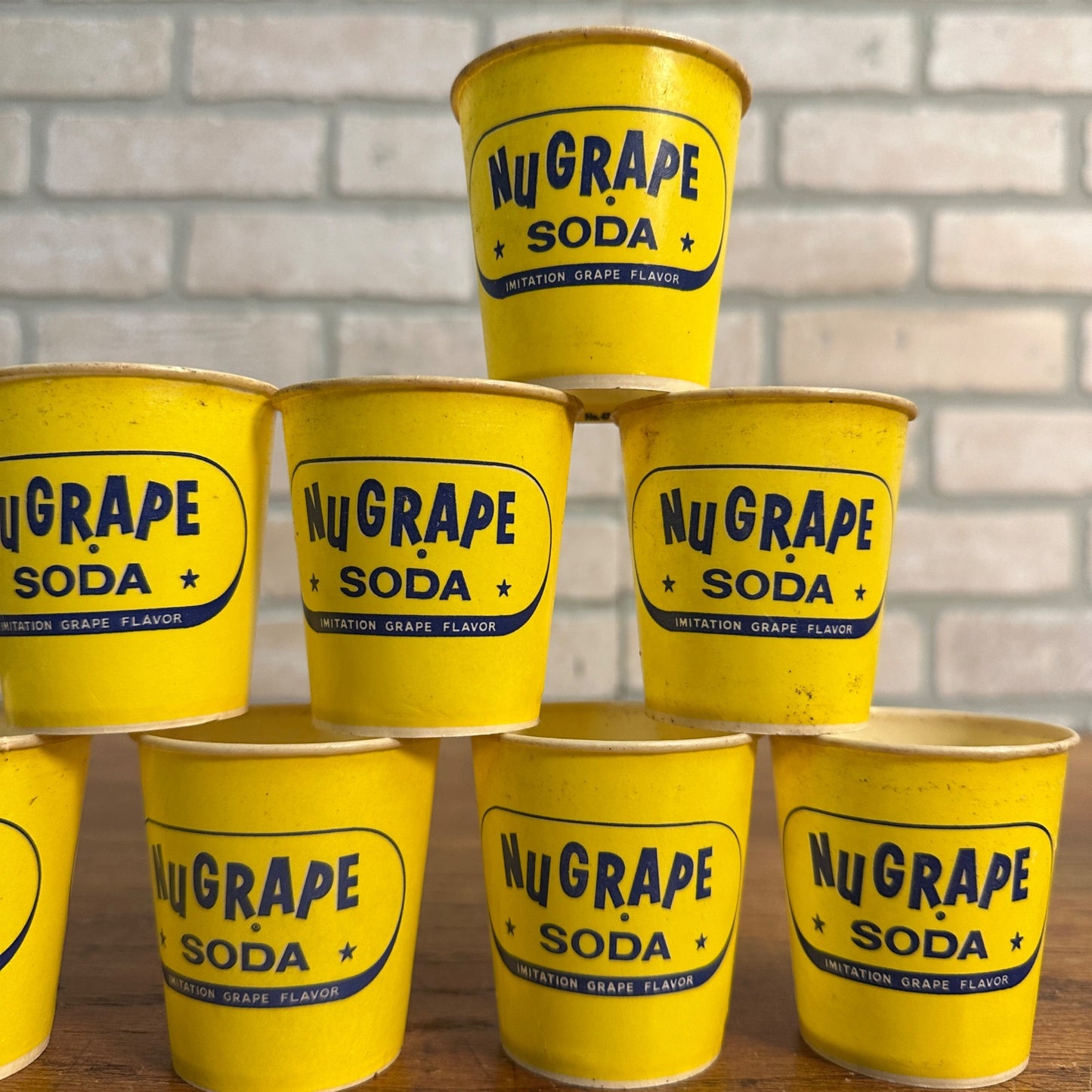 (8) Nu grape Nugrape Soda Yellow 4oz Paper Wax Promotional Sample Cups