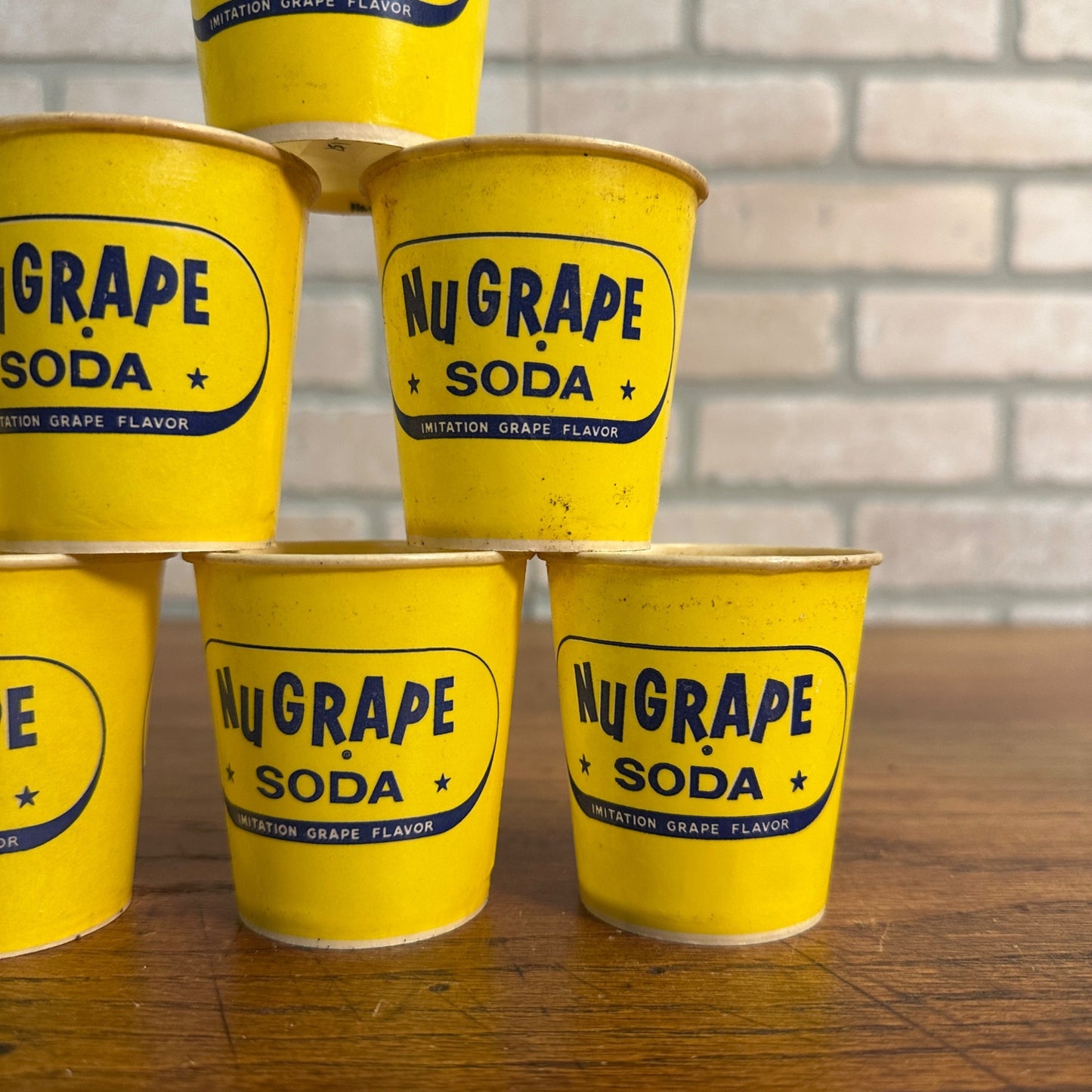 (8) Nu grape Nugrape Soda Yellow 4oz Paper Wax Promotional Sample Cups