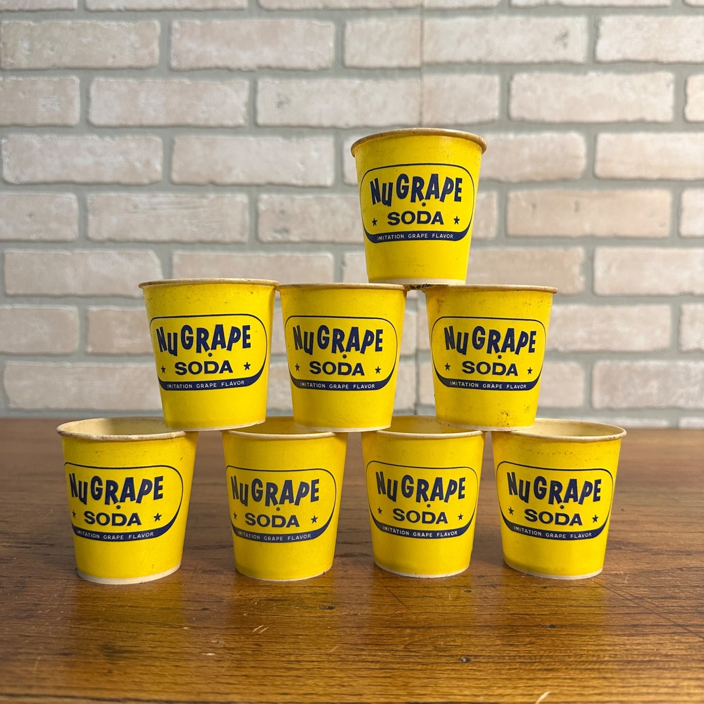 (8) Nu grape Nugrape Soda Yellow 4oz Paper Wax Promotional Sample Cups