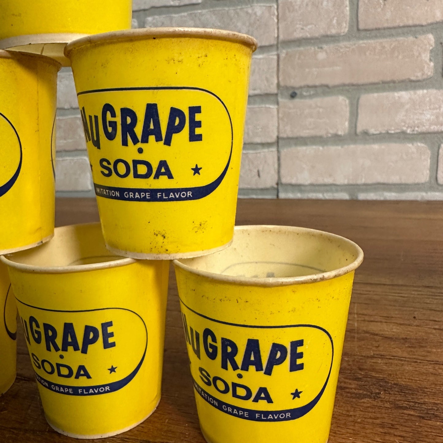 (8) Nu grape Nugrape Soda Yellow 4oz Paper Wax Promotional Sample Cups
