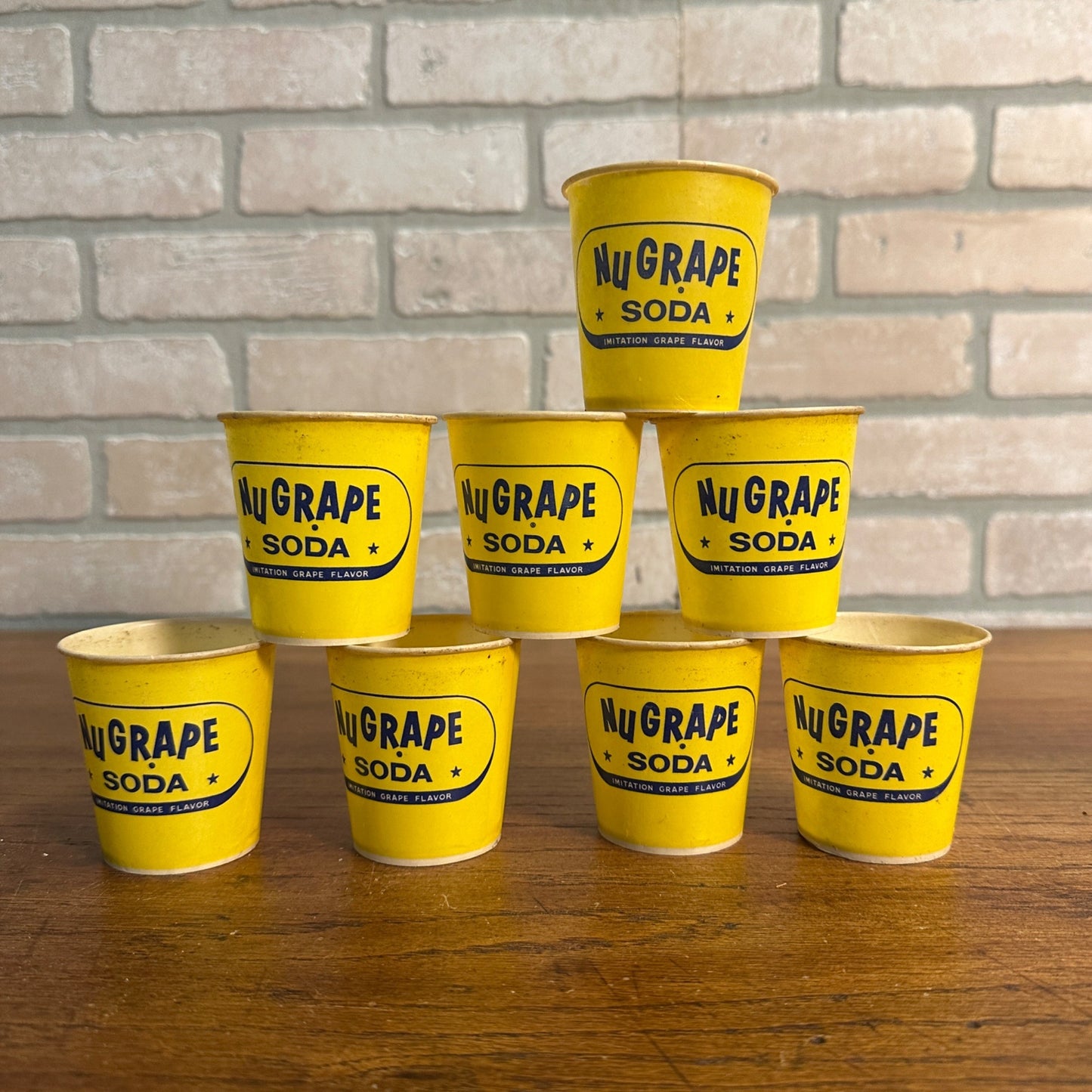 (8) Nu grape Nugrape Soda Yellow 4oz Paper Wax Promotional Sample Cups