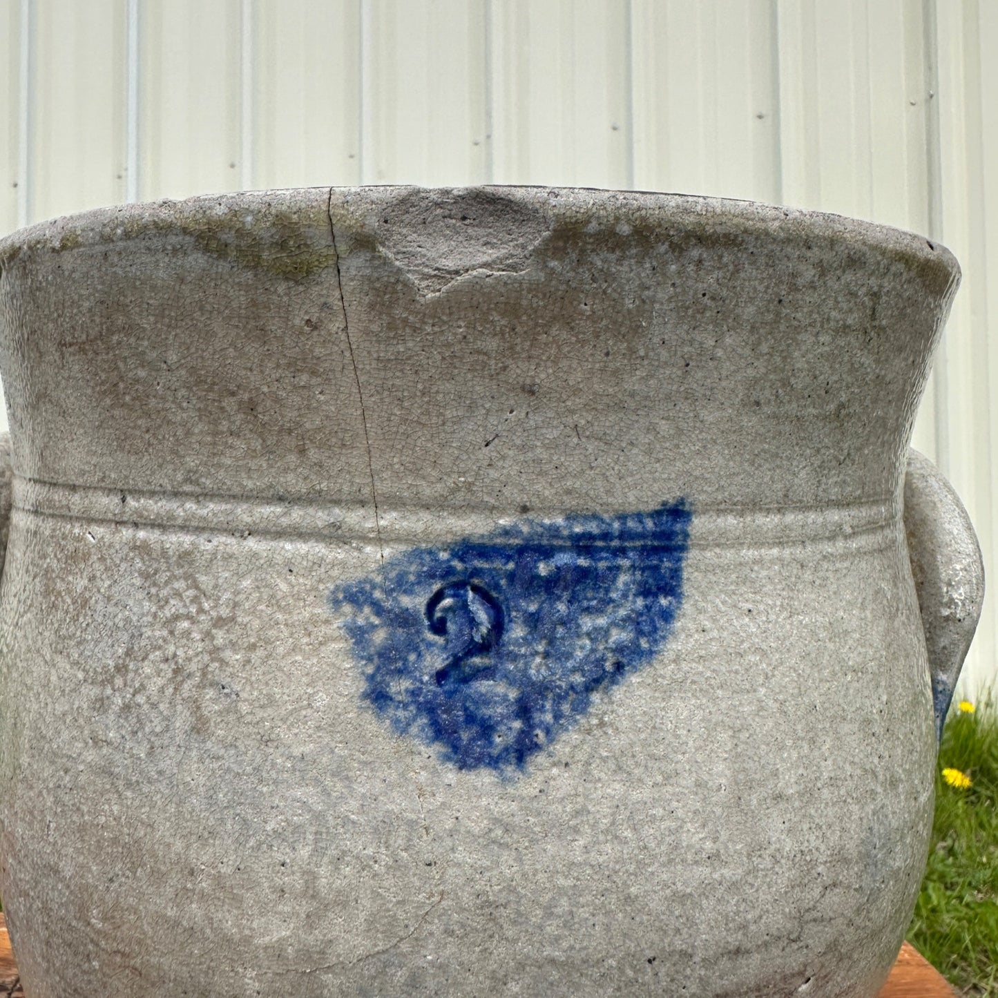 Antique 2 Ohio Valley Region Stoneware Crock Cobalt Decorated Pot Planter