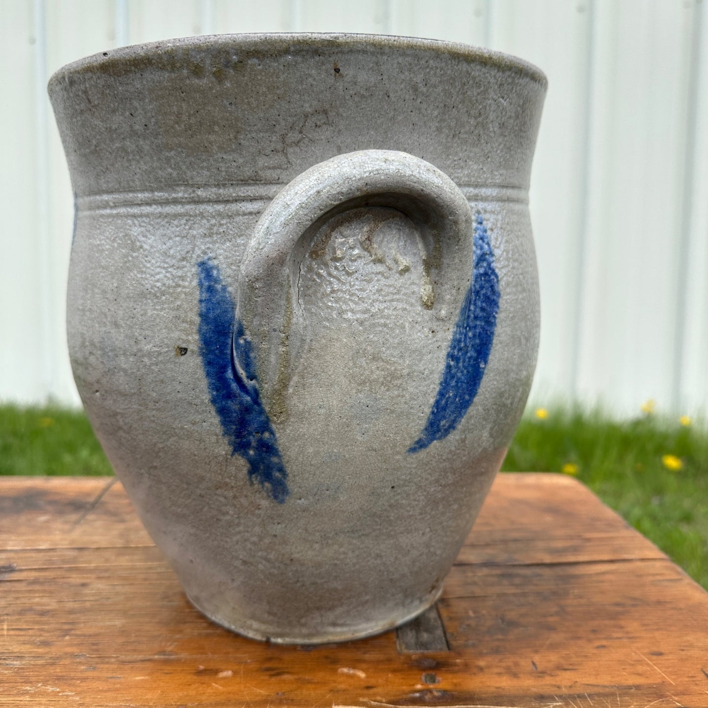 Antique 2 Ohio Valley Region Stoneware Crock Cobalt Decorated Pot Planter