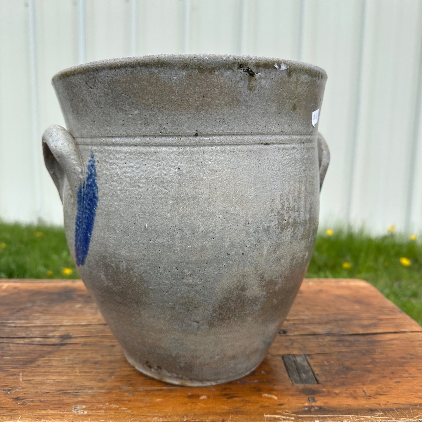 Antique 2 Ohio Valley Region Stoneware Crock Cobalt Decorated Pot Planter