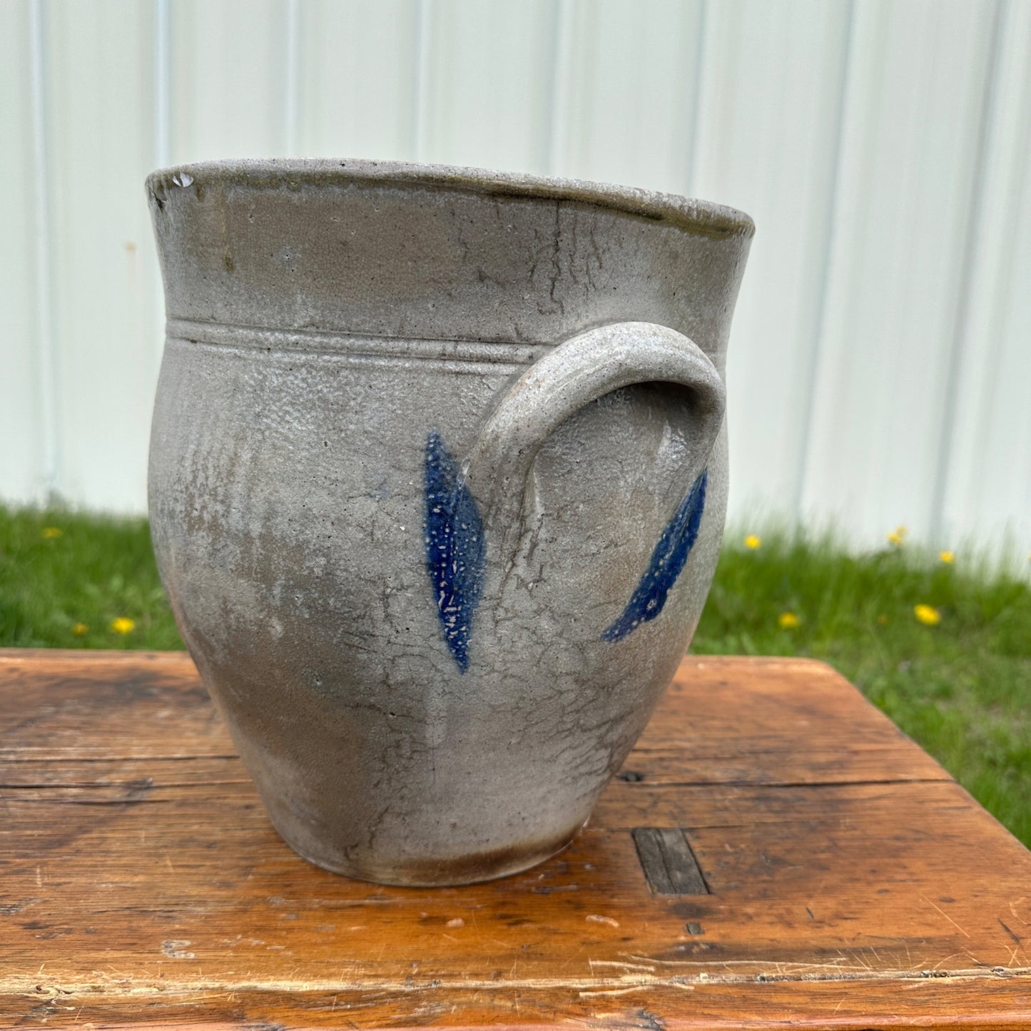 Antique 2 Ohio Valley Region Stoneware Crock Cobalt Decorated Pot Planter