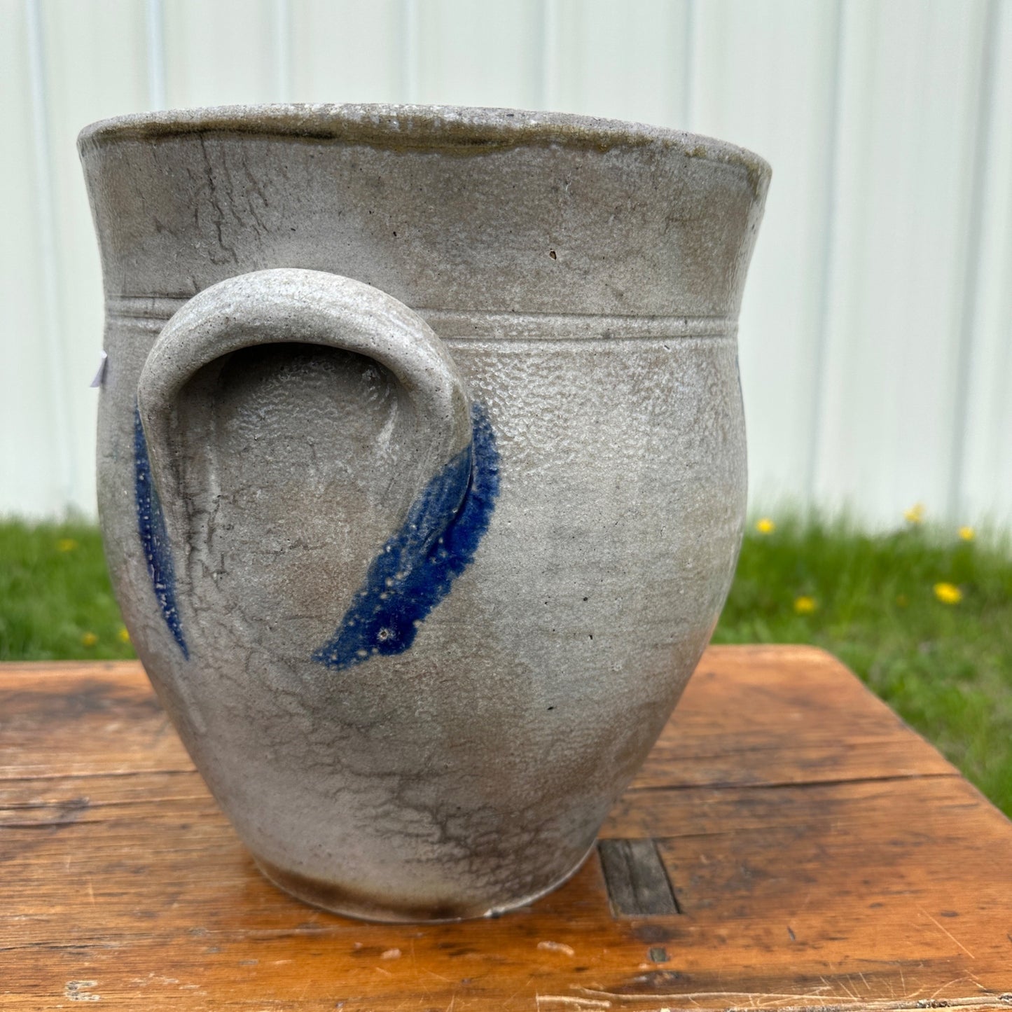 Antique 2 Ohio Valley Region Stoneware Crock Cobalt Decorated Pot Planter
