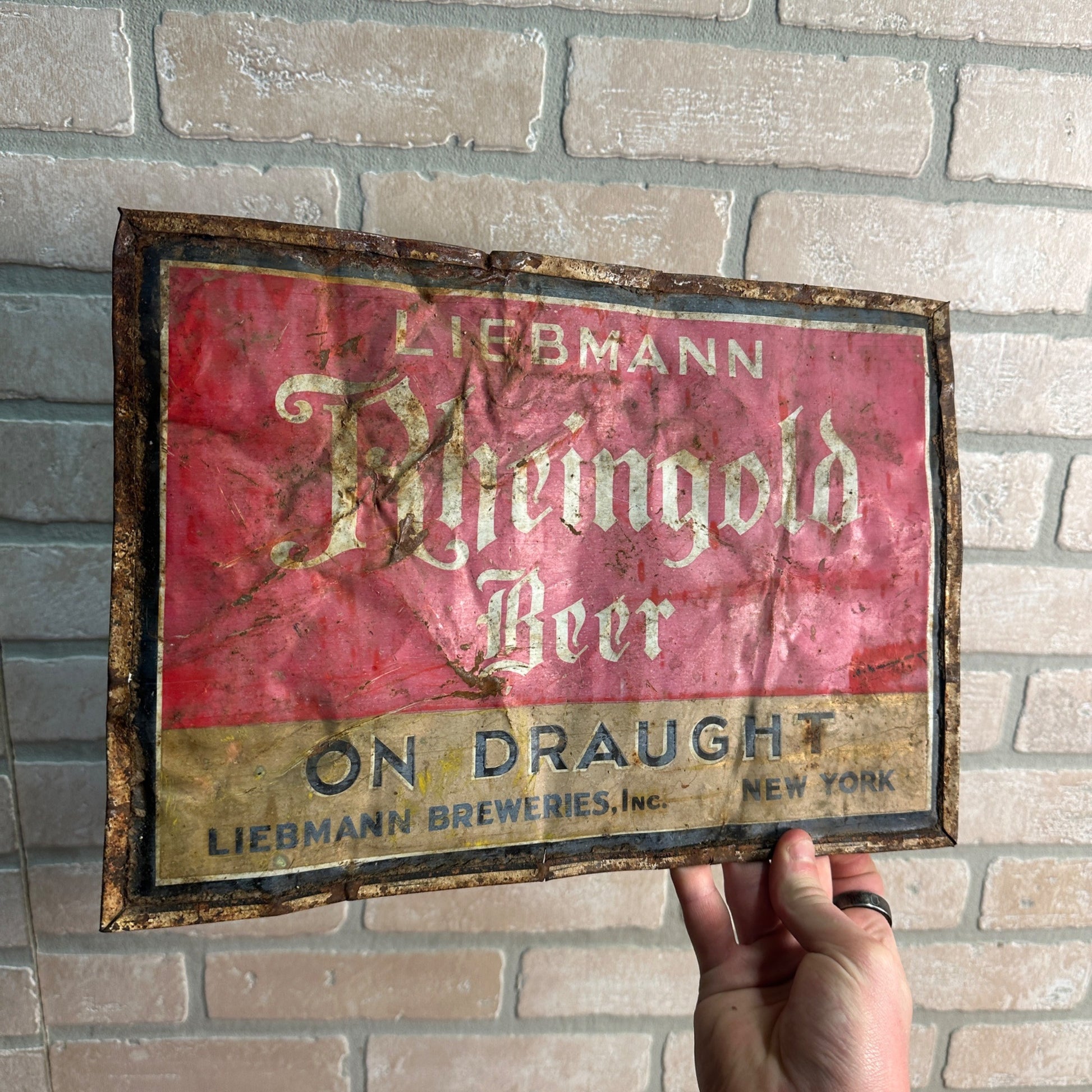 RARE Liebmann Rheingold Beer On Draught Tin Advertising Sign New York Breweries
