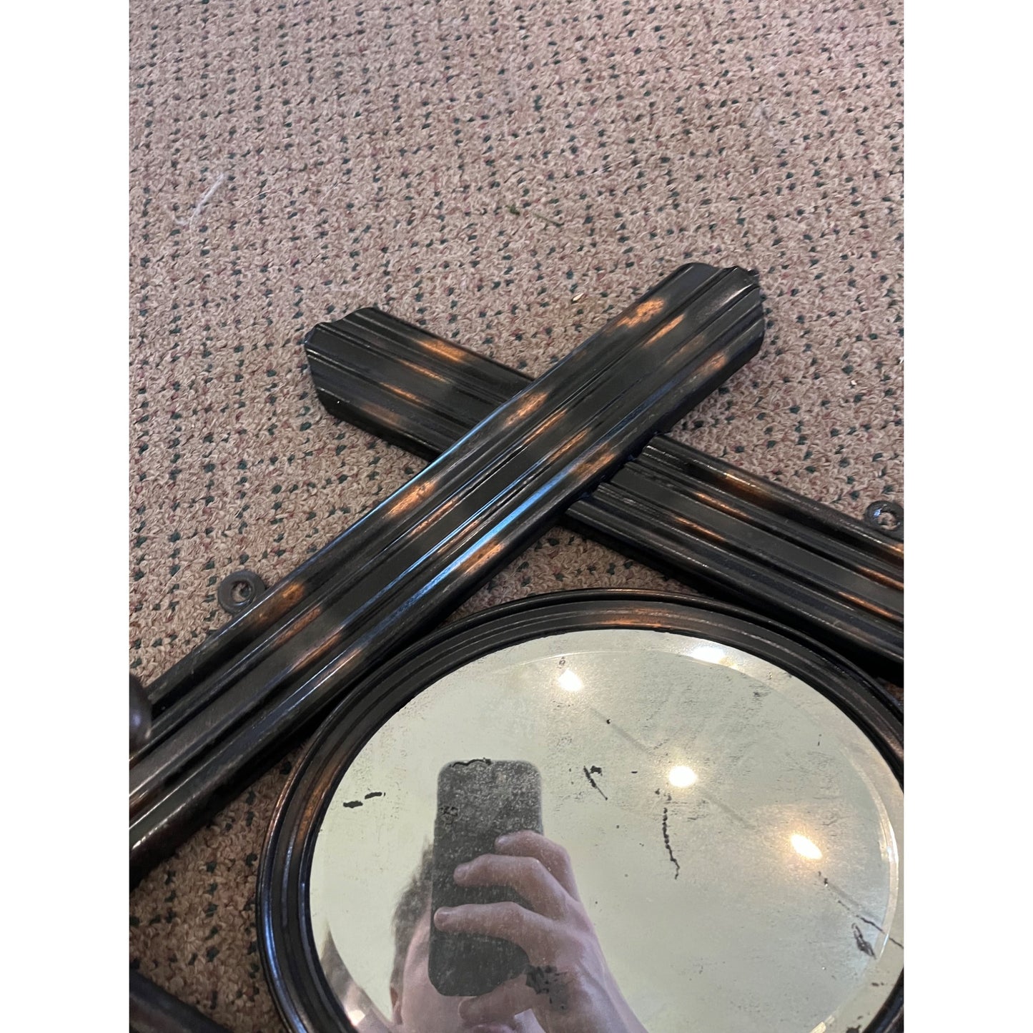 Antique Victorian Wall Coat Hat Rack & Mirror Ornate Copper Flashed Tin