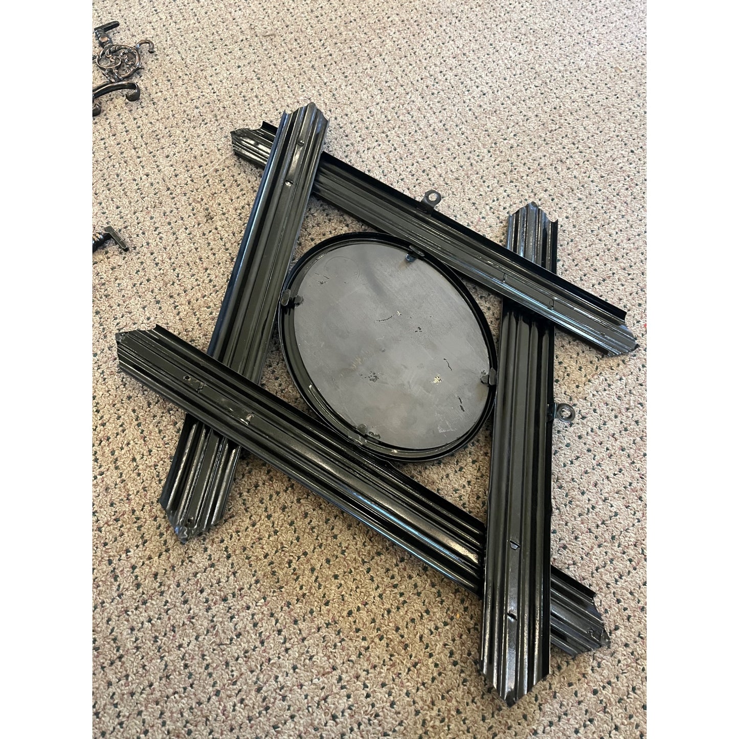 Antique Victorian Wall Coat Hat Rack & Mirror Ornate Copper Flashed Tin