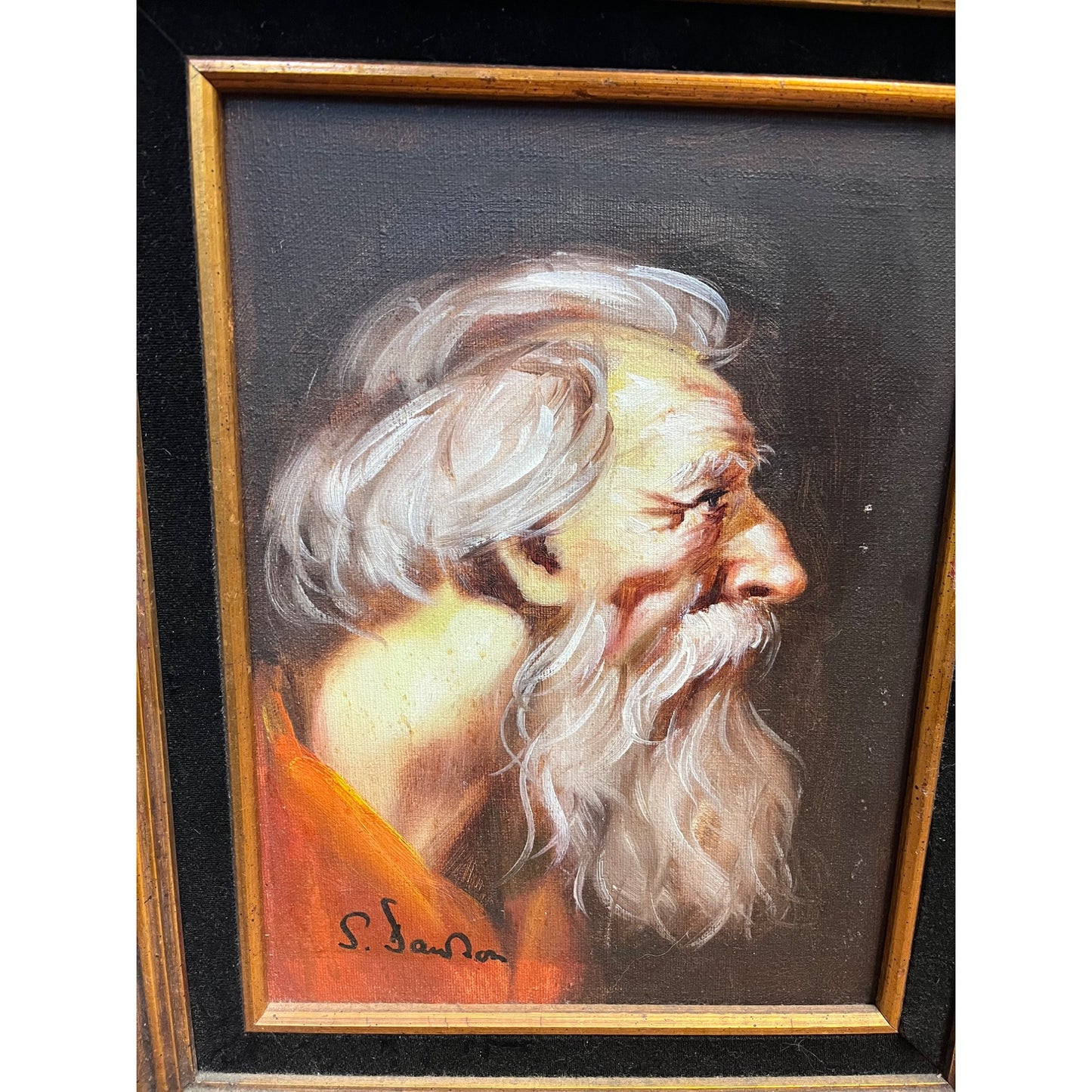 Antique Septimus Dawson English Oil Painting of Old Man Moses? Da Vinci?