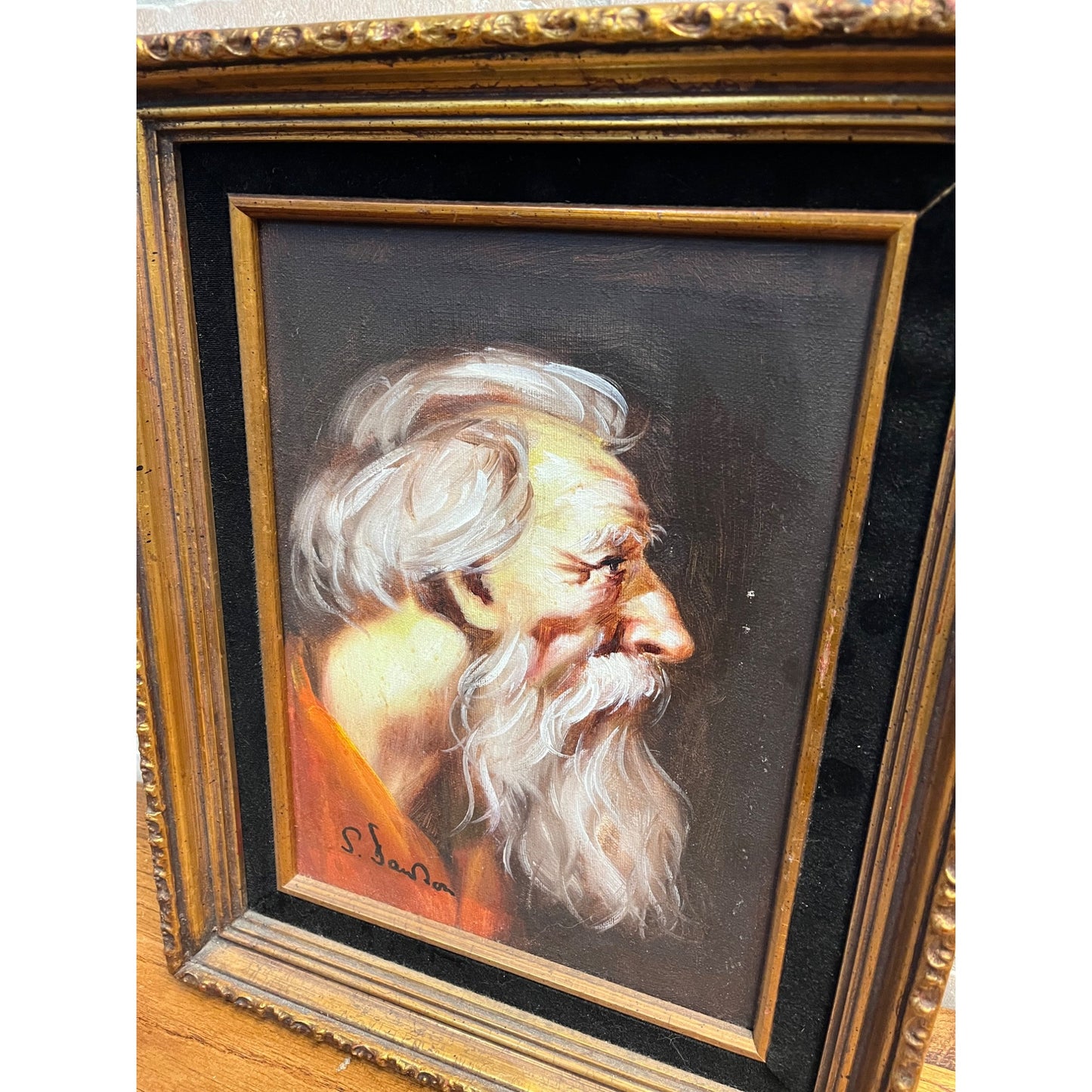 Antique Septimus Dawson English Oil Painting of Old Man Moses? Da Vinci?