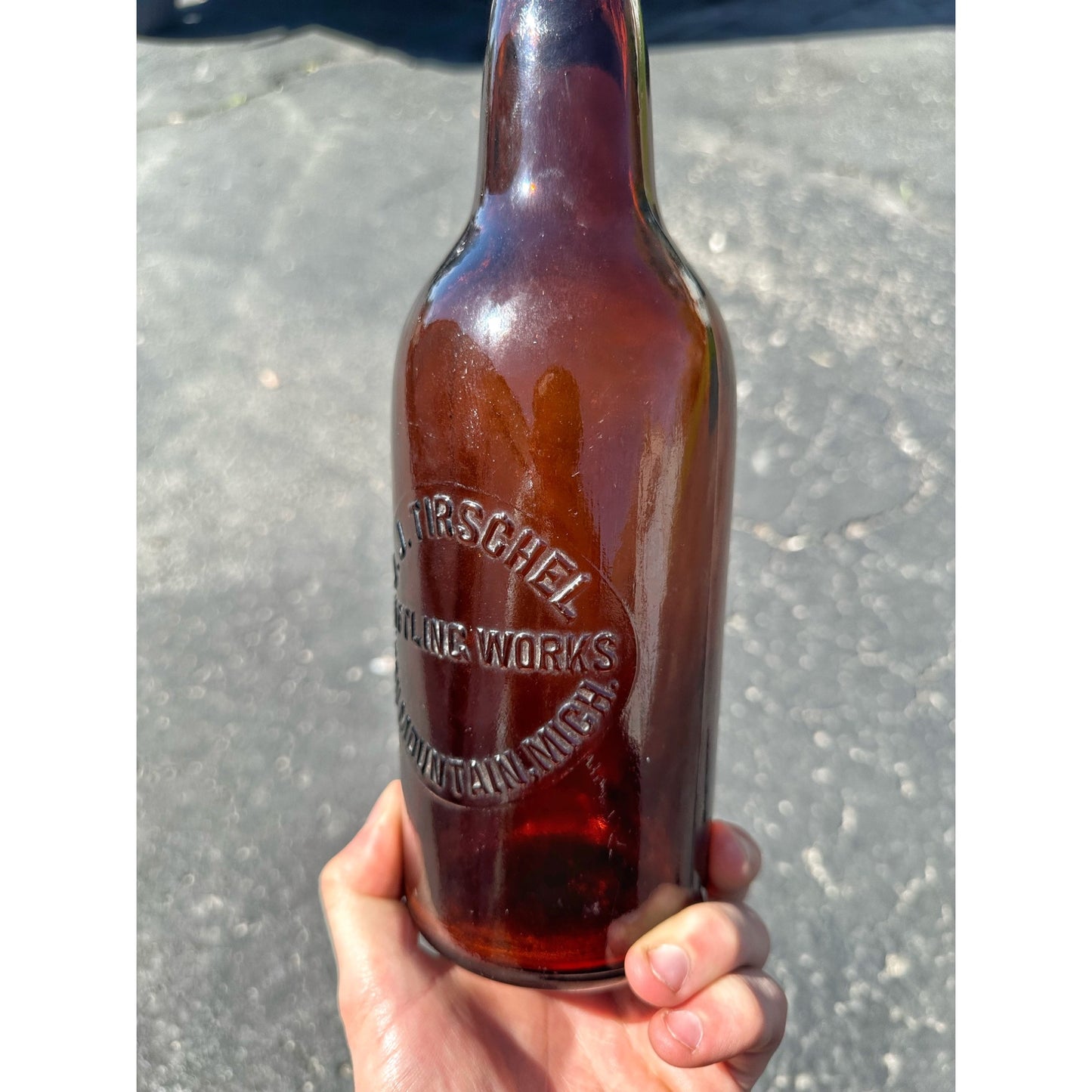 SCARCE Pre-Pro 1890s JJ Tirschel Bottling Works Iron Mountain Mich. Beer Bottle Amber
