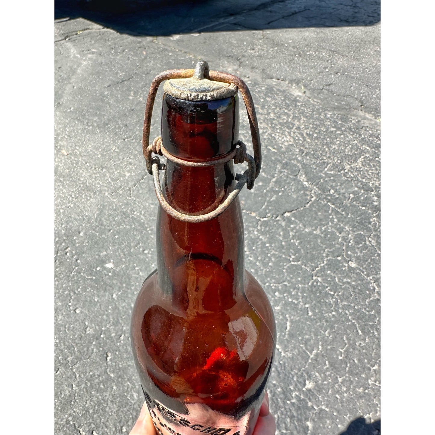 SCARCE Pre-Pro 1890s JJ Tirschel Bottling Works Iron Mountain Mich. Beer Bottle Amber