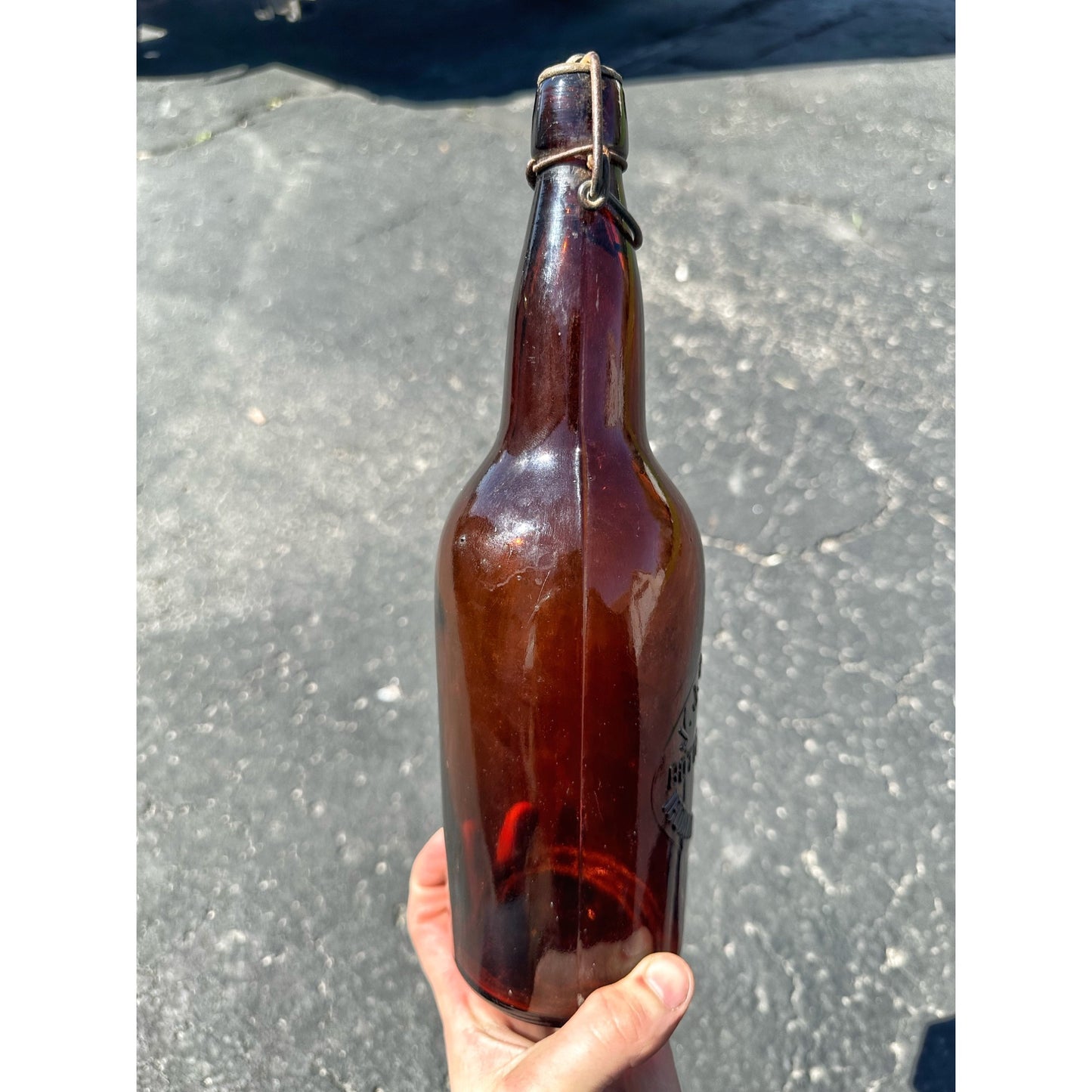 SCARCE Pre-Pro 1890s JJ Tirschel Bottling Works Iron Mountain Mich. Beer Bottle Amber