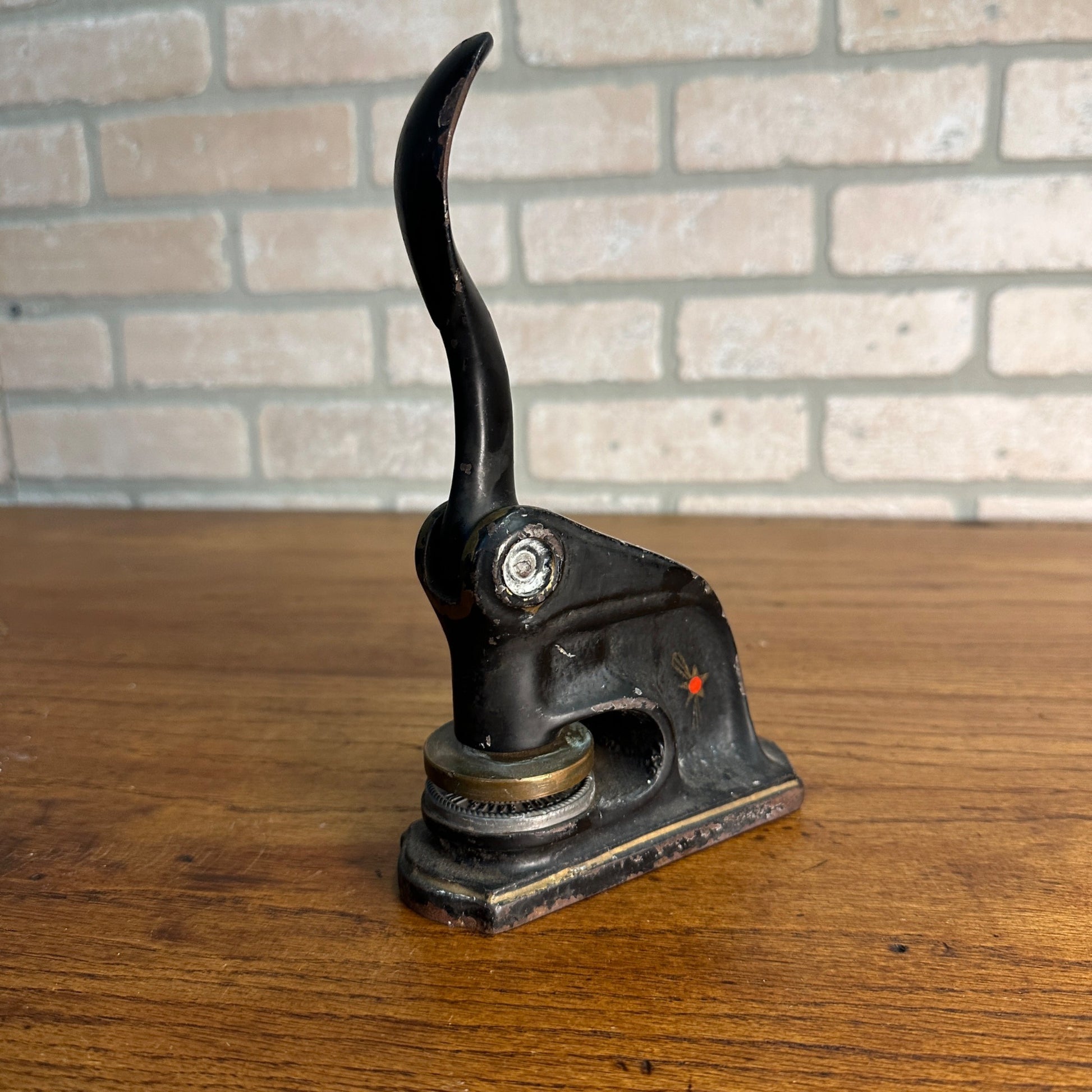 Antique Cast Iron Notary Stamp Seal -Bonduel Wis Labutzke Motor Sales