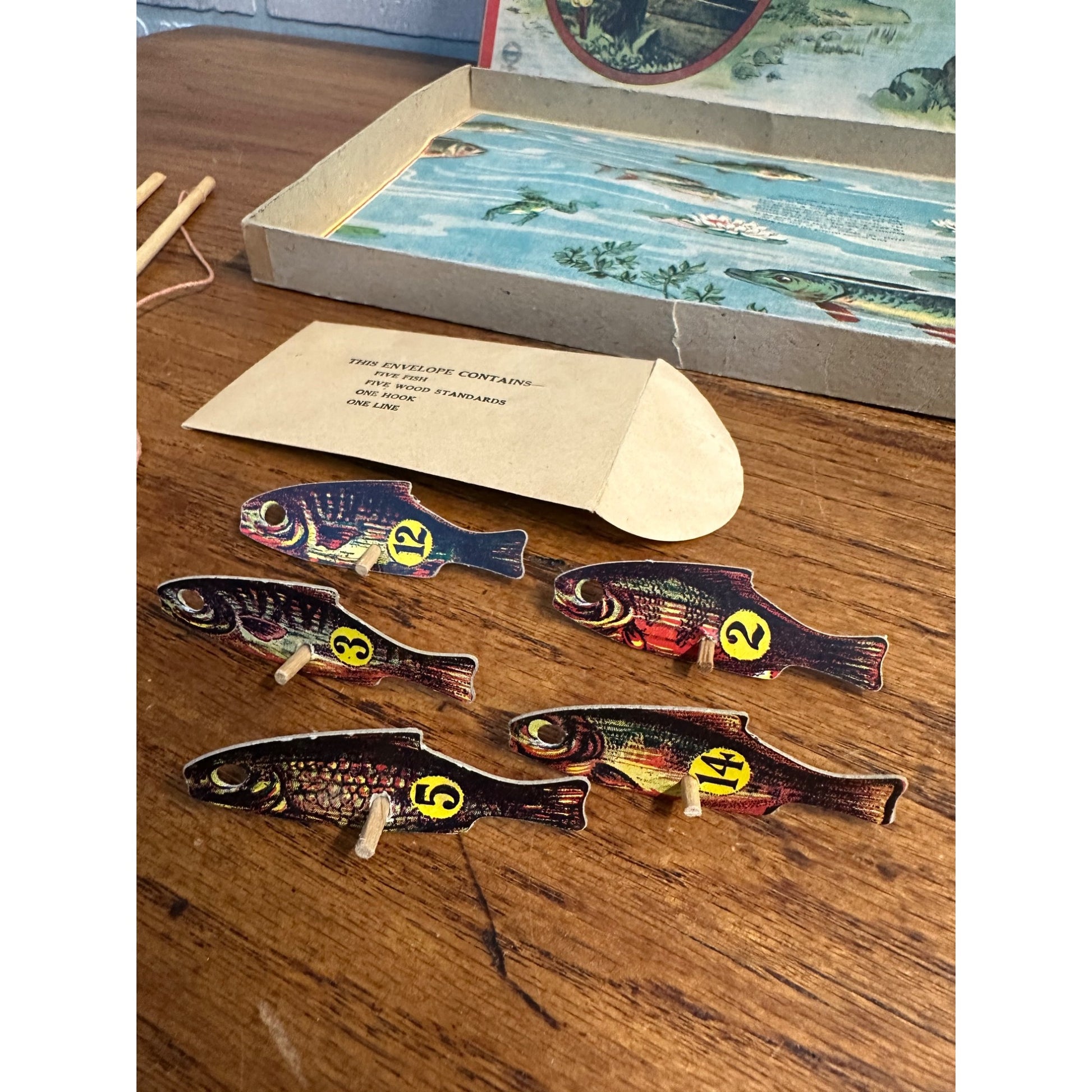 RARE Antique c1909 Fish Pond Milton Bradley Fishing Game Toy Complete w/ Box