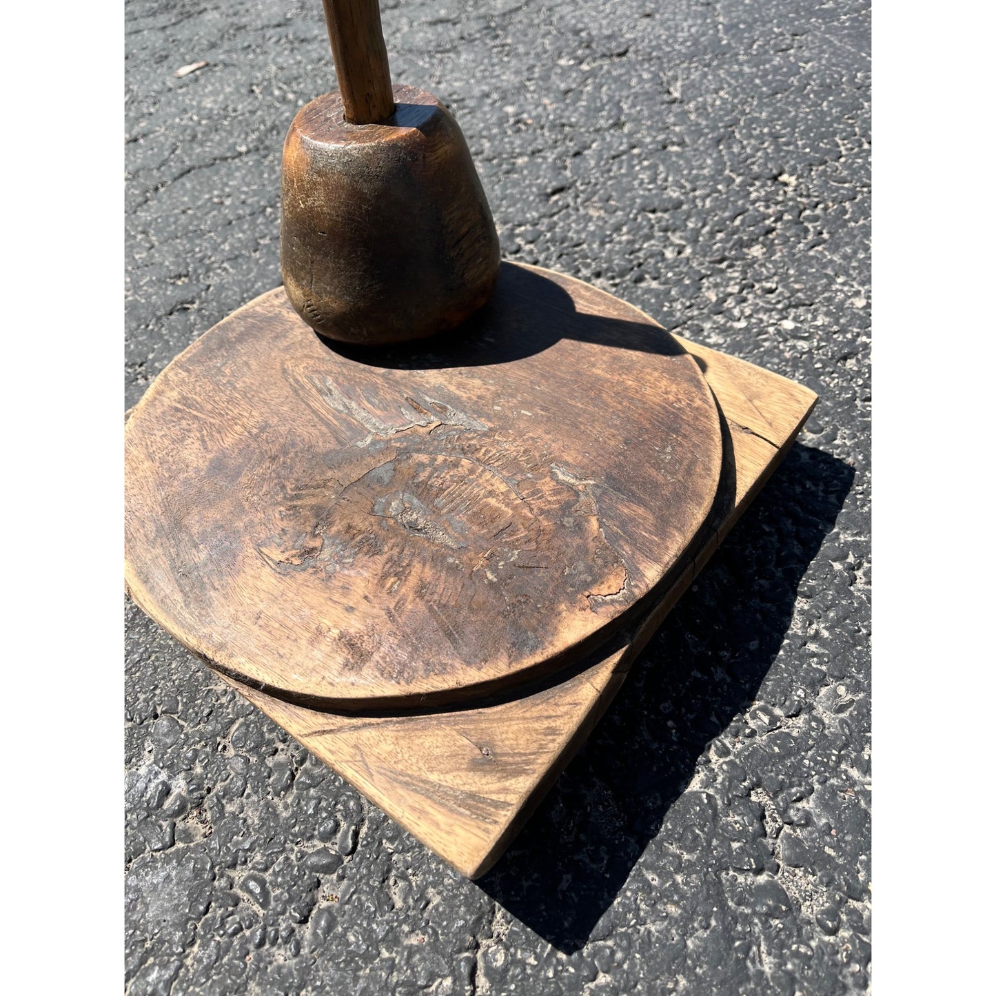 Antique Primitive 1800s Wooden Butcher Block Cutting Board w/ Wood Mallet OOAK
