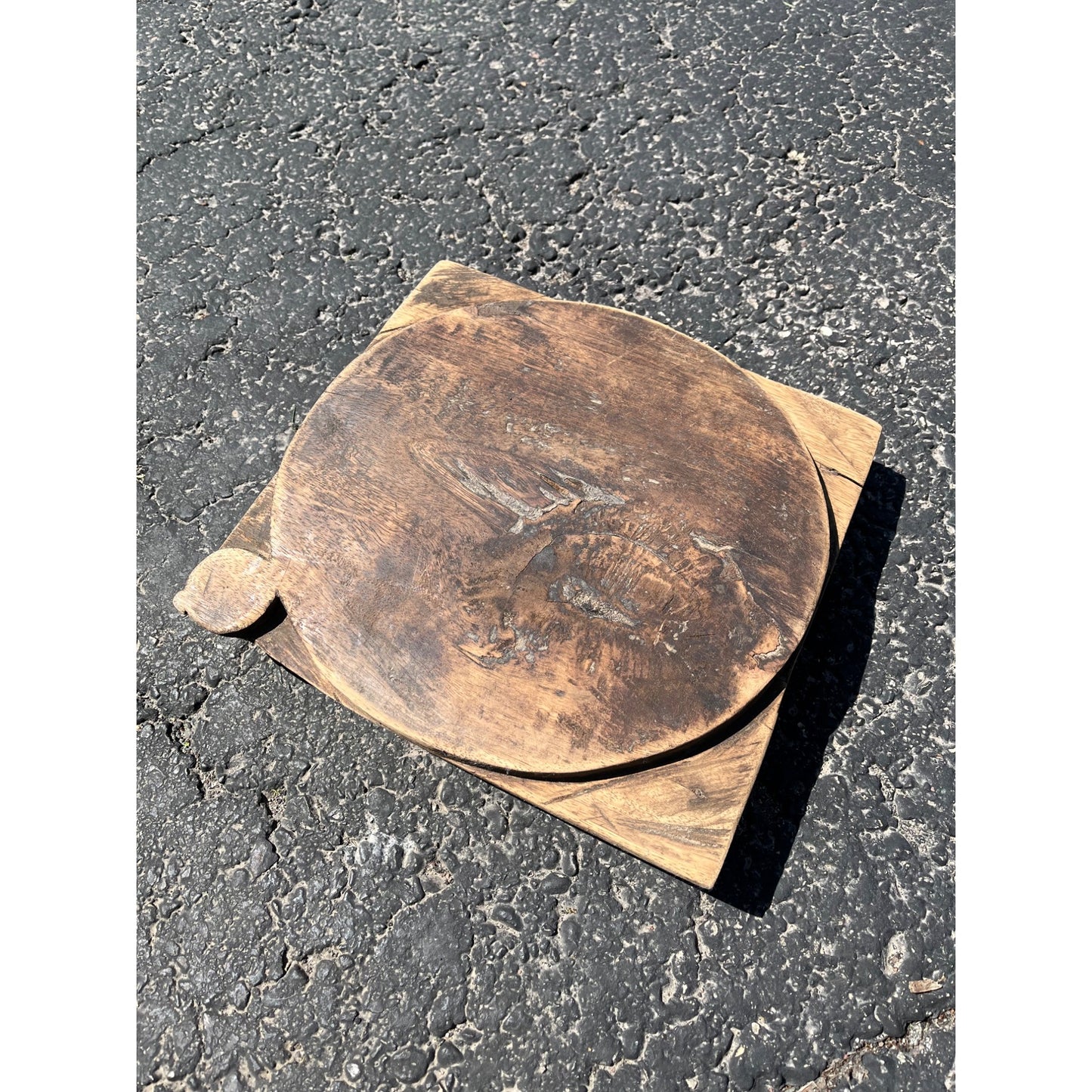 Antique Primitive 1800s Wooden Butcher Block Cutting Board w/ Wood Mallet OOAK