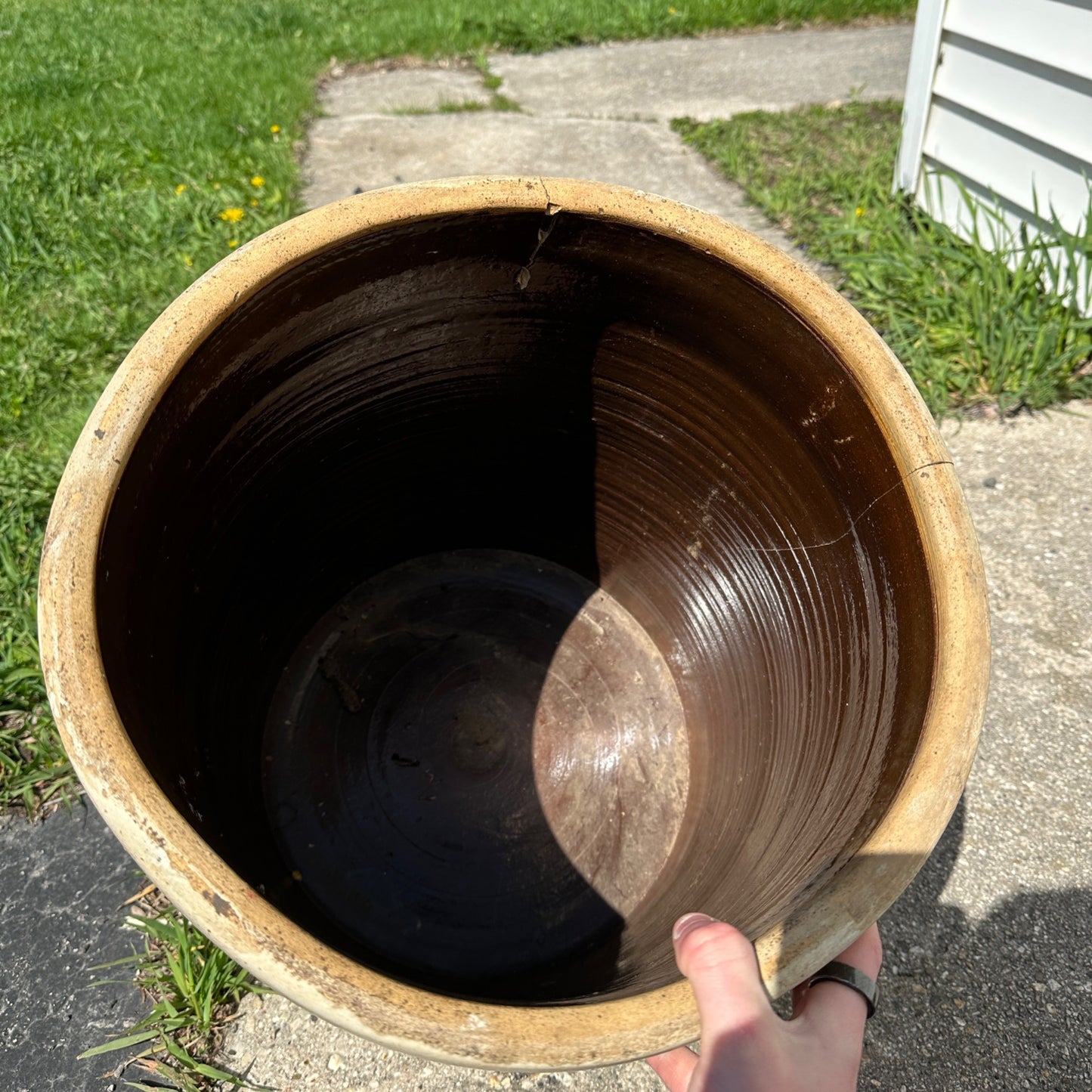 Large 10 Gallon Stoneware Crock Cracked - AS-IS