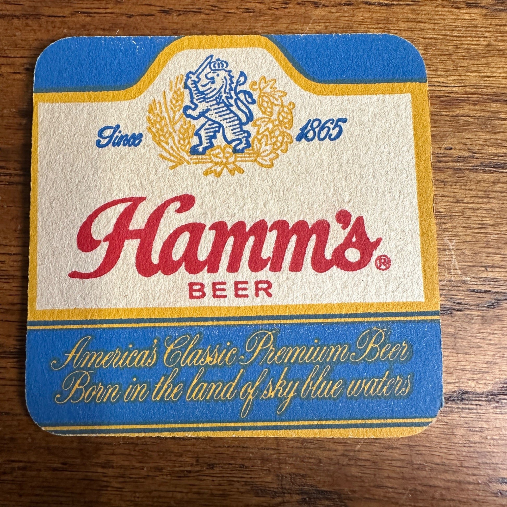 Scarce Hamms Beer Coaster "A Beer is a Beer" Square Gold & Blue