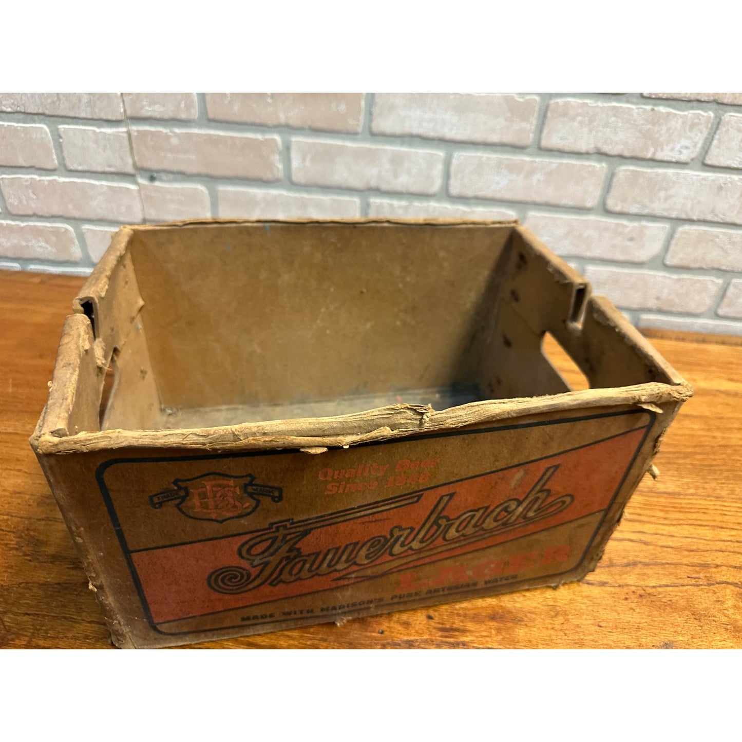 Vintage Fauerbach Lager Beer 7oz Bottle Crate Box Cardboard Madison Wis IRTP
