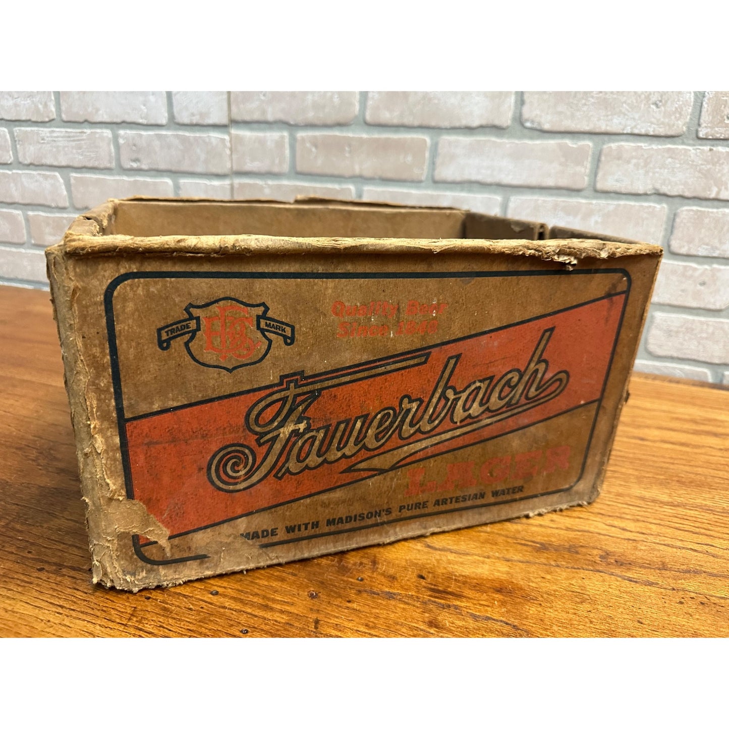 Vintage Fauerbach Lager Beer 7oz Bottle Crate Box Cardboard Madison Wis IRTP
