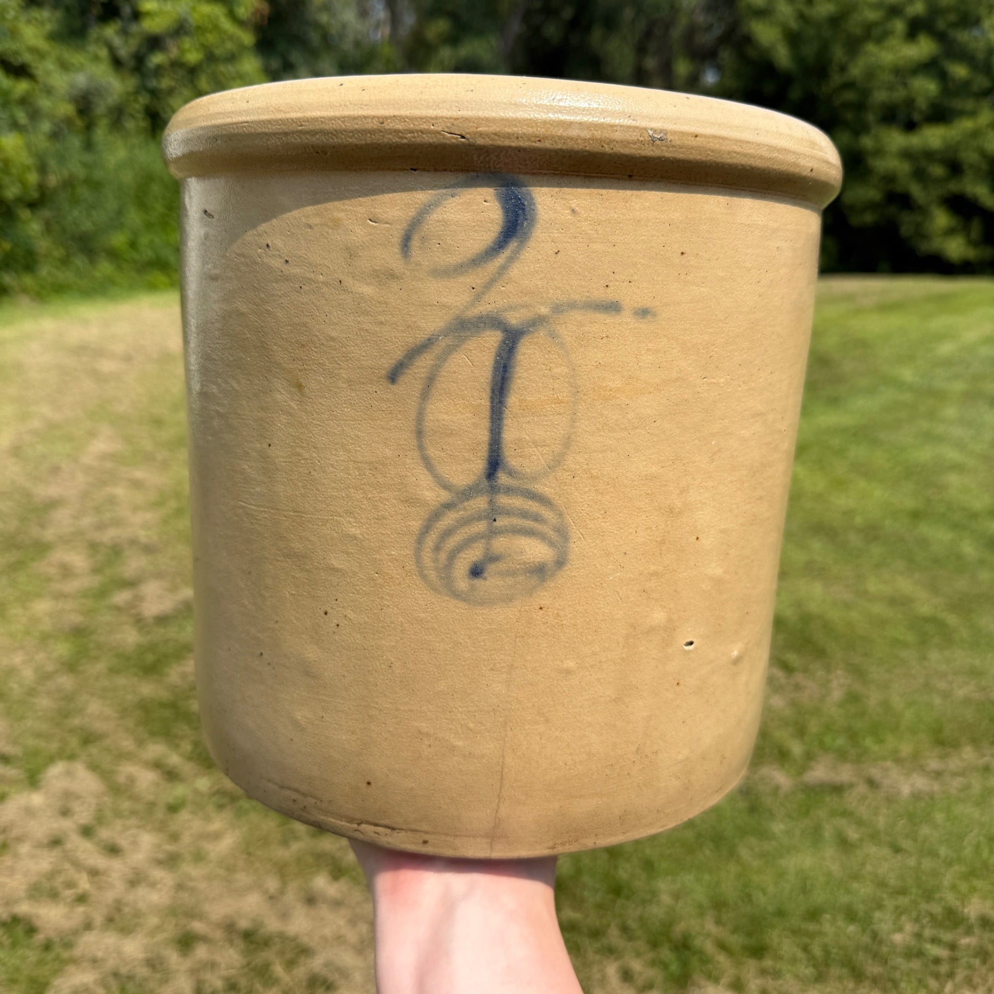 Antique 2 Gallon Double P Target Red Wing Crock Stoneware Bottom Signed