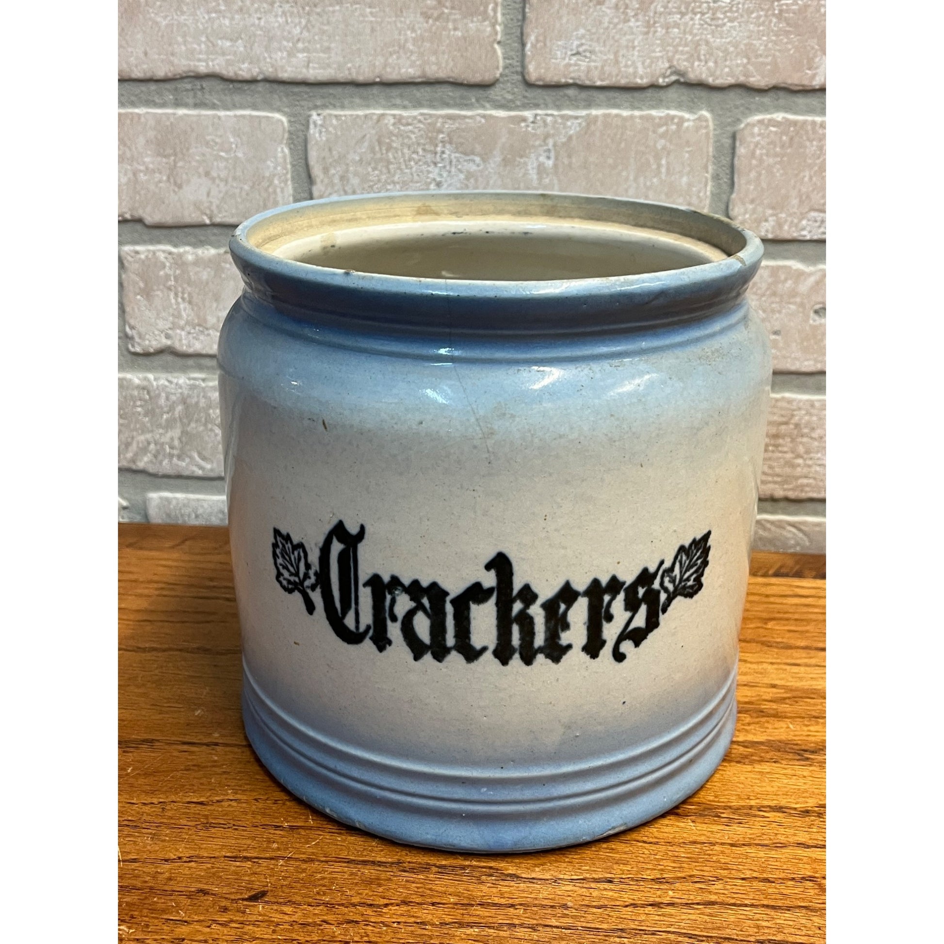 RARE Vintage Western Stoneware Co. Monmouth, ILL. Crackers Canister Jar Blue & White