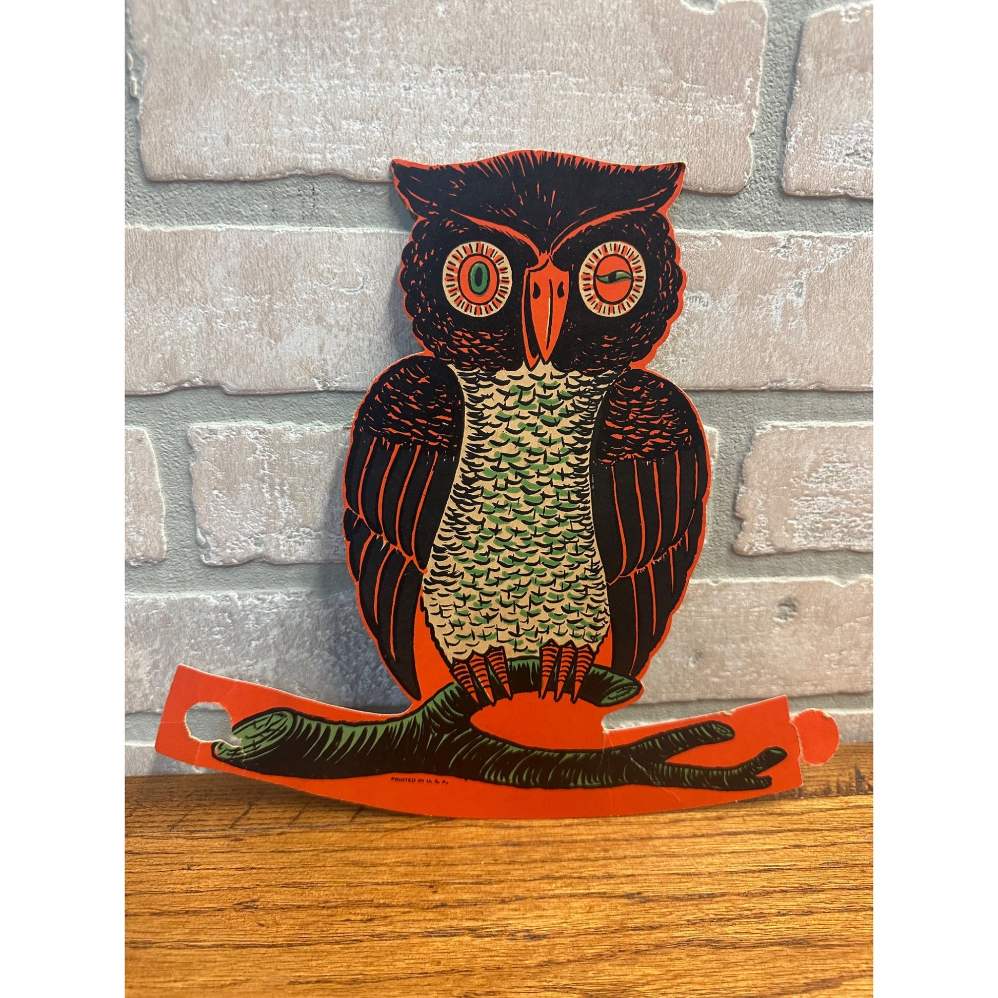 Vintage 1950s Beistle Halloween Diecut Standup - Owl on Branch