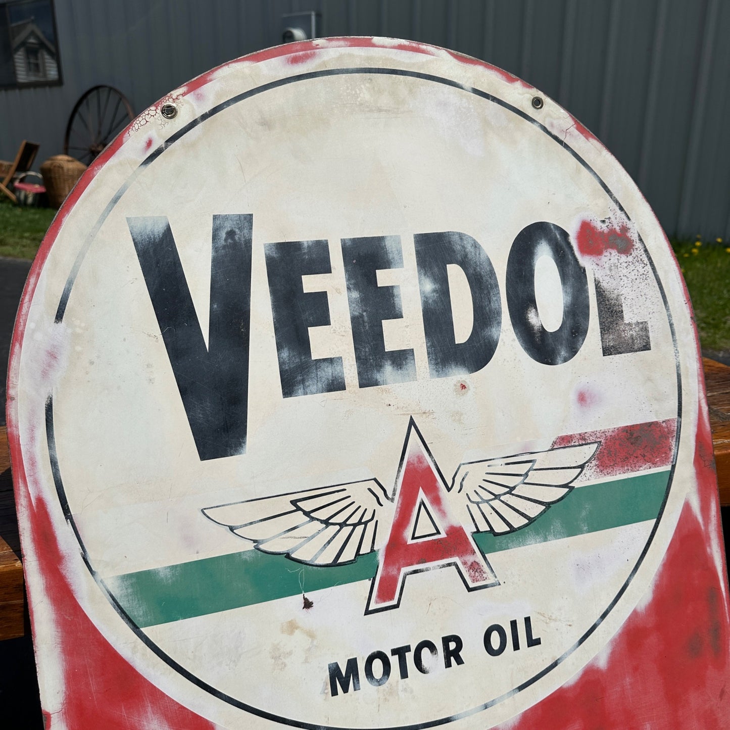 Original Veedol Motor Oil Flying A Wings Curb Sign Texaco Service Station